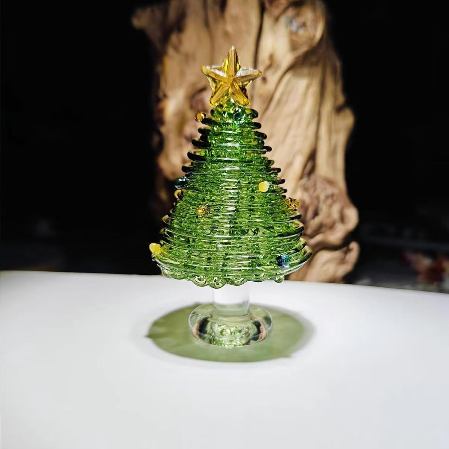 Glazed Glass Christmas Tree,Mini Small Tabletop Crystal Christmas Tree Figurines Home Decor,Collectible Art Glass Christmas Tree Statue for Bedroom, Collector'S Item