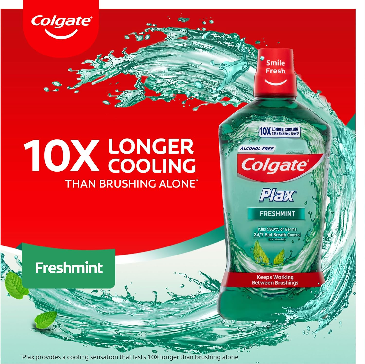 Colgate Plax Antibacterial Mouthwash 1L, Alcohol Free, Freshmint, Bad Breath Control image number 3