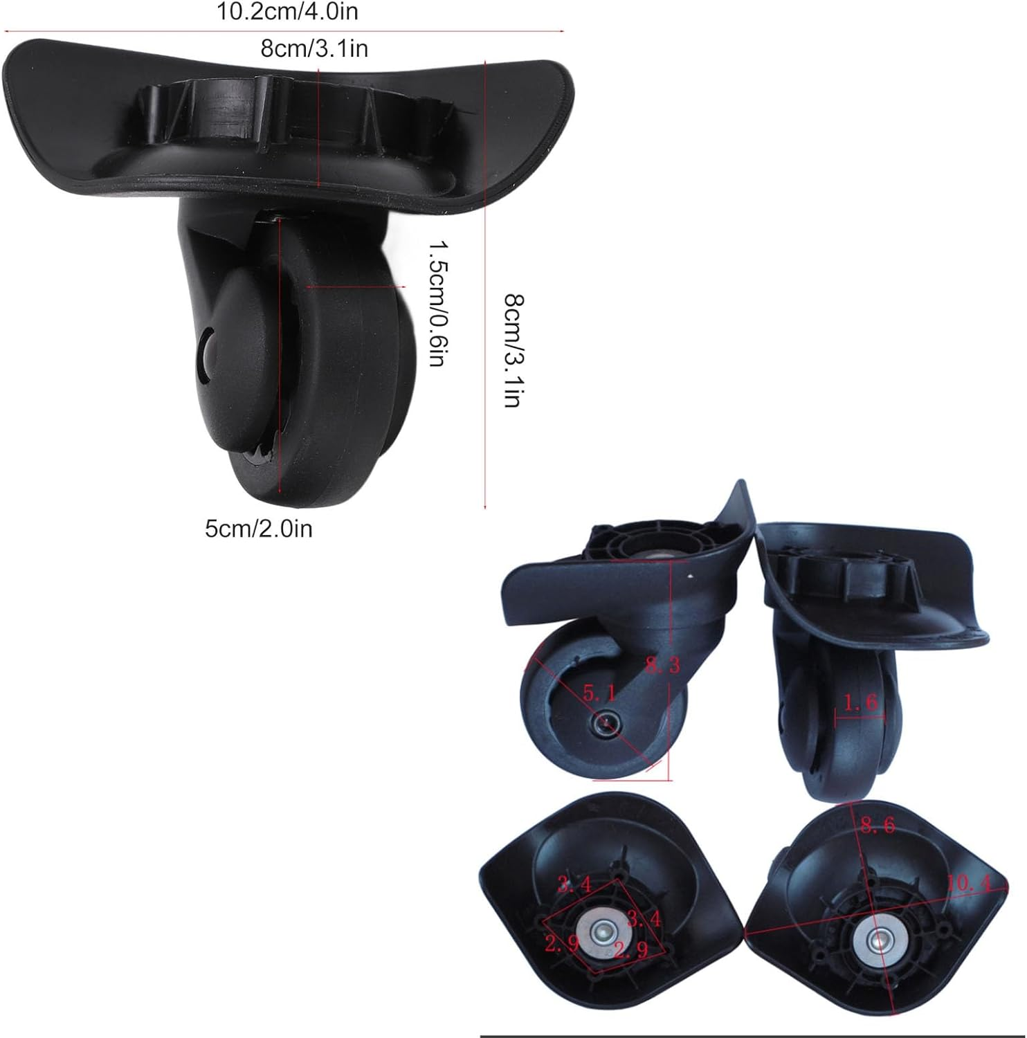 ANKROYU 1 Pair A53 Universal Travel Suitcase Wheel, Trolley Case Luggage Wheel, Suitcase Luggage Casters, Replacement Luggage Cases Wheel for Outdoor Travel image number 6