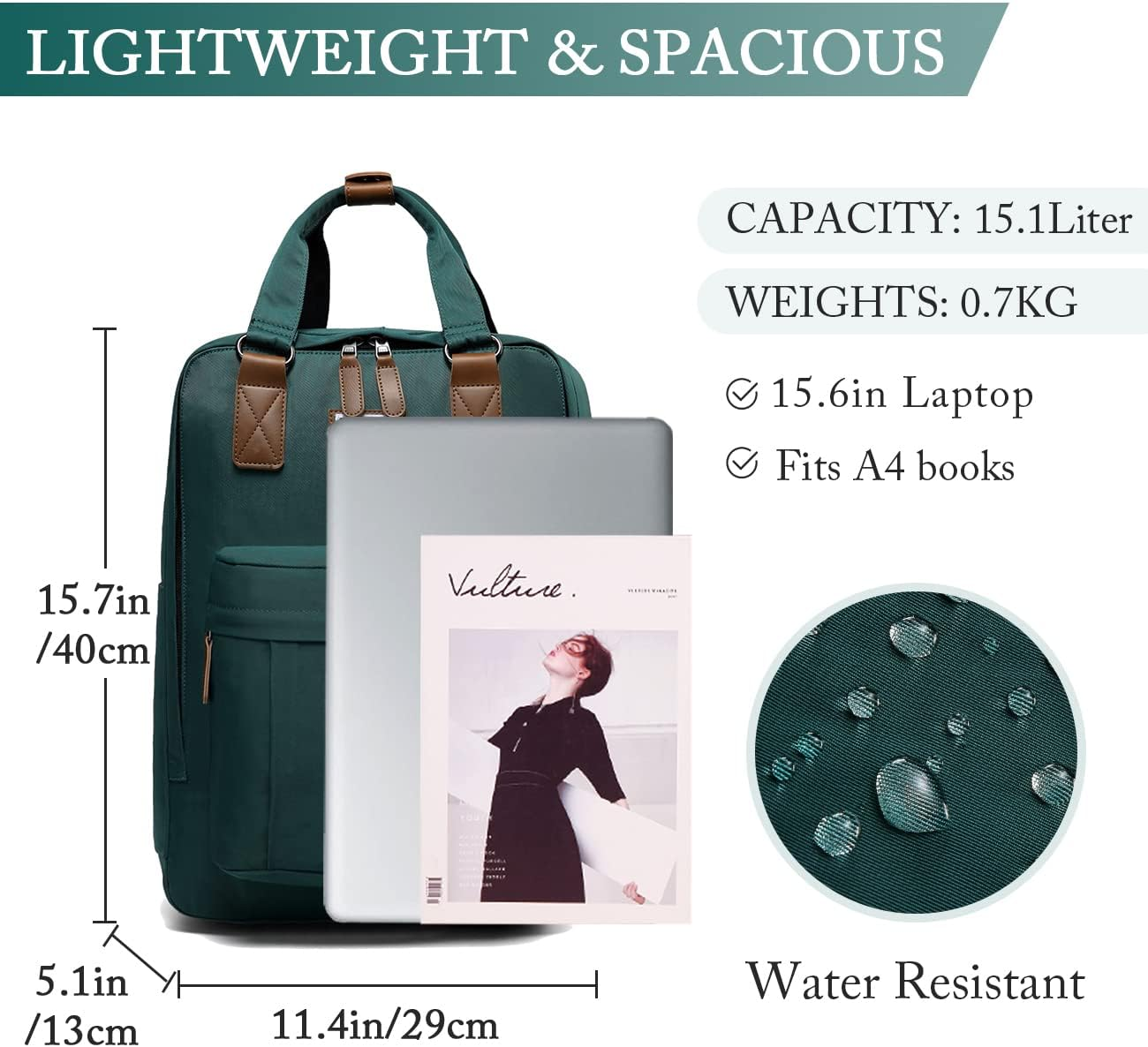 Backpack for Men Women, VASCHY Lightweight Travel Back Pack Fits 15.6Inch Laptop Water Resistant School Bag Casual Daypack for Teen Work/College Black image number 5