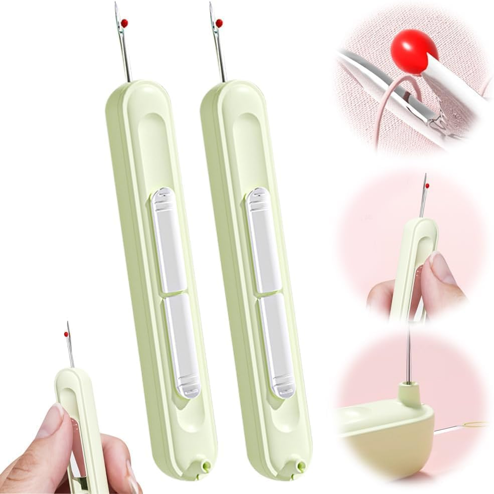 2 in 1 Needle Threader Seam Ripper, 2025 New Retractable Threader Plug-In Needle Threader, Thread Remover Tool for Hand Sewing, Knitting, Cross Stitch, Embroidery and Thread Removal (Purple)