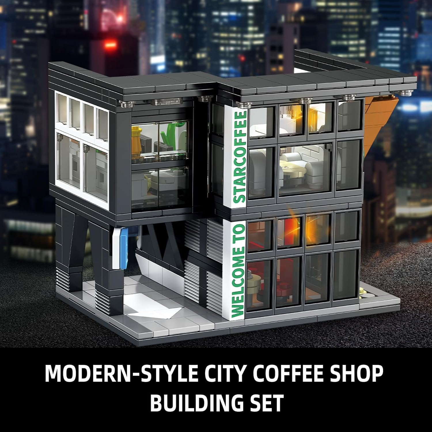 City Coffee House Architecture Building Blocks Set for Adults, Street View Modern Cafe Shop Building Construction Toy with Light, Christmas Birthday for Kids Boys Girls 6-12 (581 PCS) image number 3