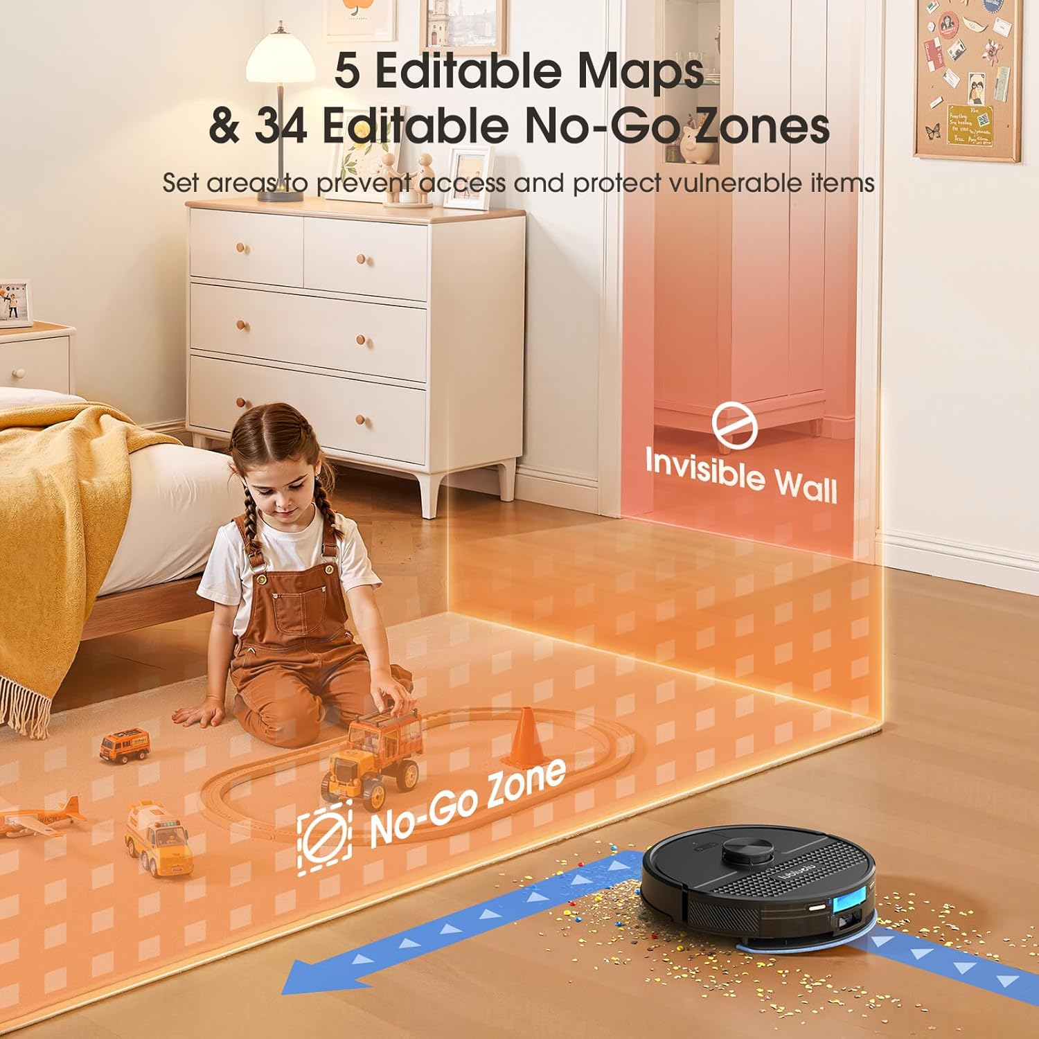 Lubluelu Robot Vacuum 4500Pa,3-In-1 Robot Vacuum and Mop,Lidar Navigation,5 Editable Mapping,24 No-Go Zones,54Db,App/Alexa,Robot Vacuum Cleaner SL68 for Hair,Hard Floor,Carpet