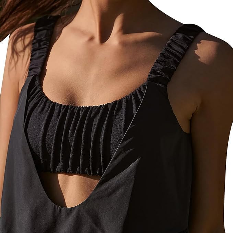 Women Tennis Workout Mini Dress with Built in Bra and Shorts Set Summer Cut Out Sleeveless Athletic Golf Dress image number 5