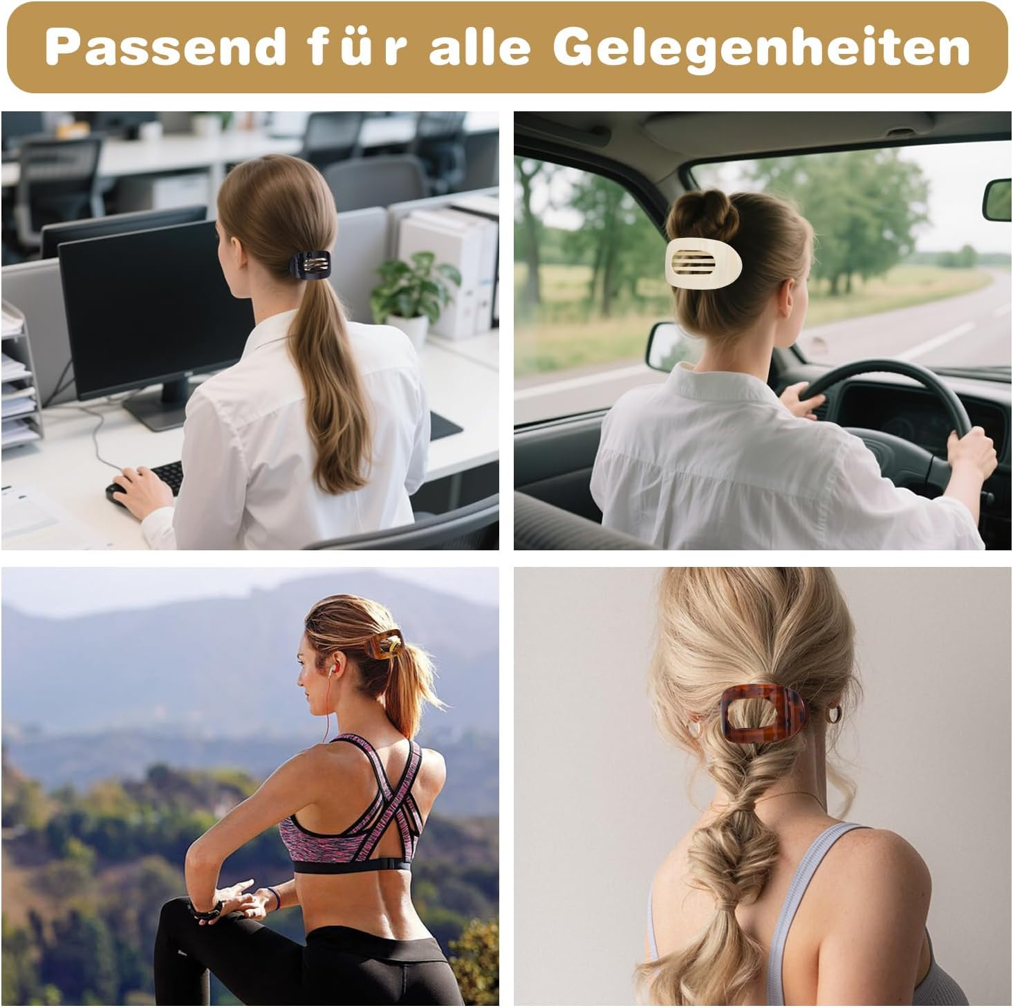 Pack of 4 Flat Hair Clips, Large French Hair Clip, Strong Hold Flat Claw Clips, Non-Slip Flat Hair Clip for Thick or Thin Hair, Daily Life, Sports or Driving image number 2