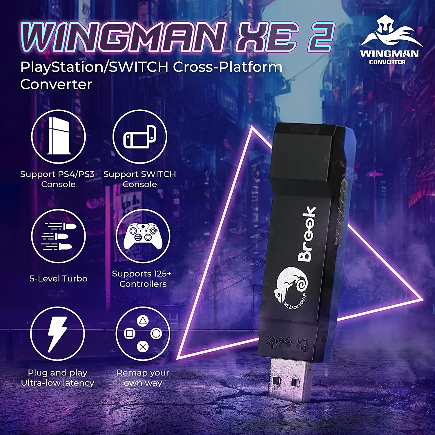 Brook Wingman XE 2 Converter with Keychain - Two in One Wireless Controller Adapter for PS, Switch Consoles, and PC, Supports Remap and Adjustable Turbo [Exclusive Version] image number 4