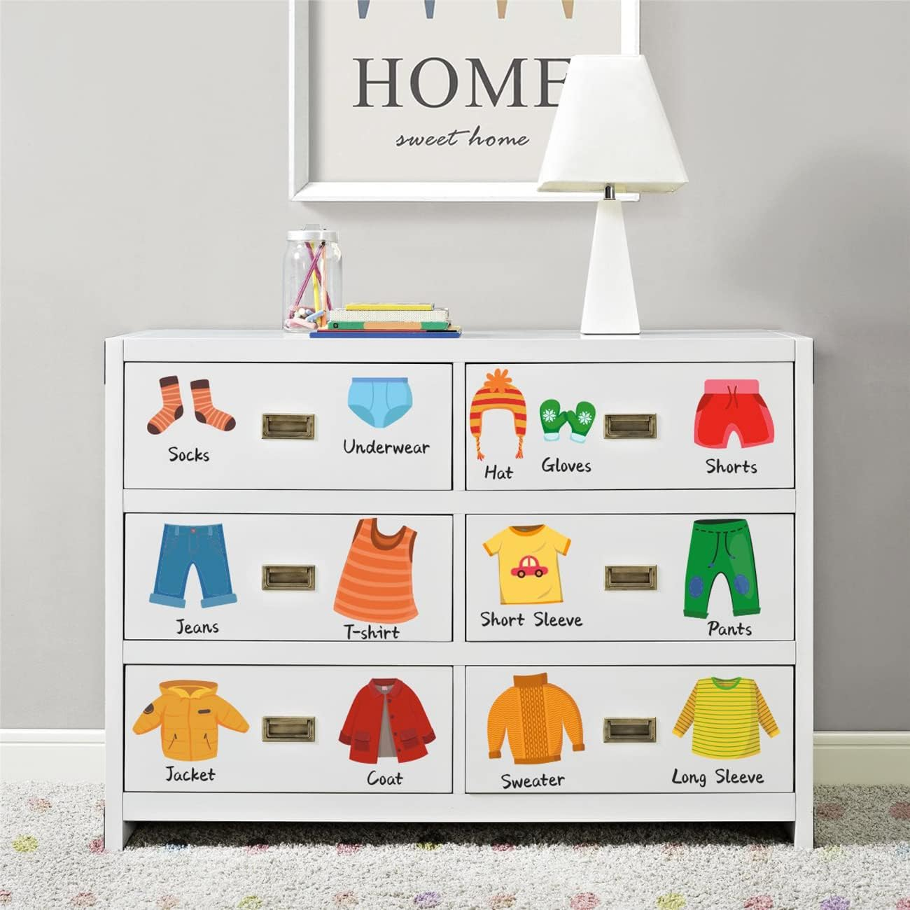 Maydahui 26Pcs Girl'S Boy'S Dresser Clothing Decals Clothes Sort Wall Sticker Removeable Clothes Classification Label for Wardrobe Closet Drawer Organizing Home Bedroom Decoration Nursery Decor image number 6