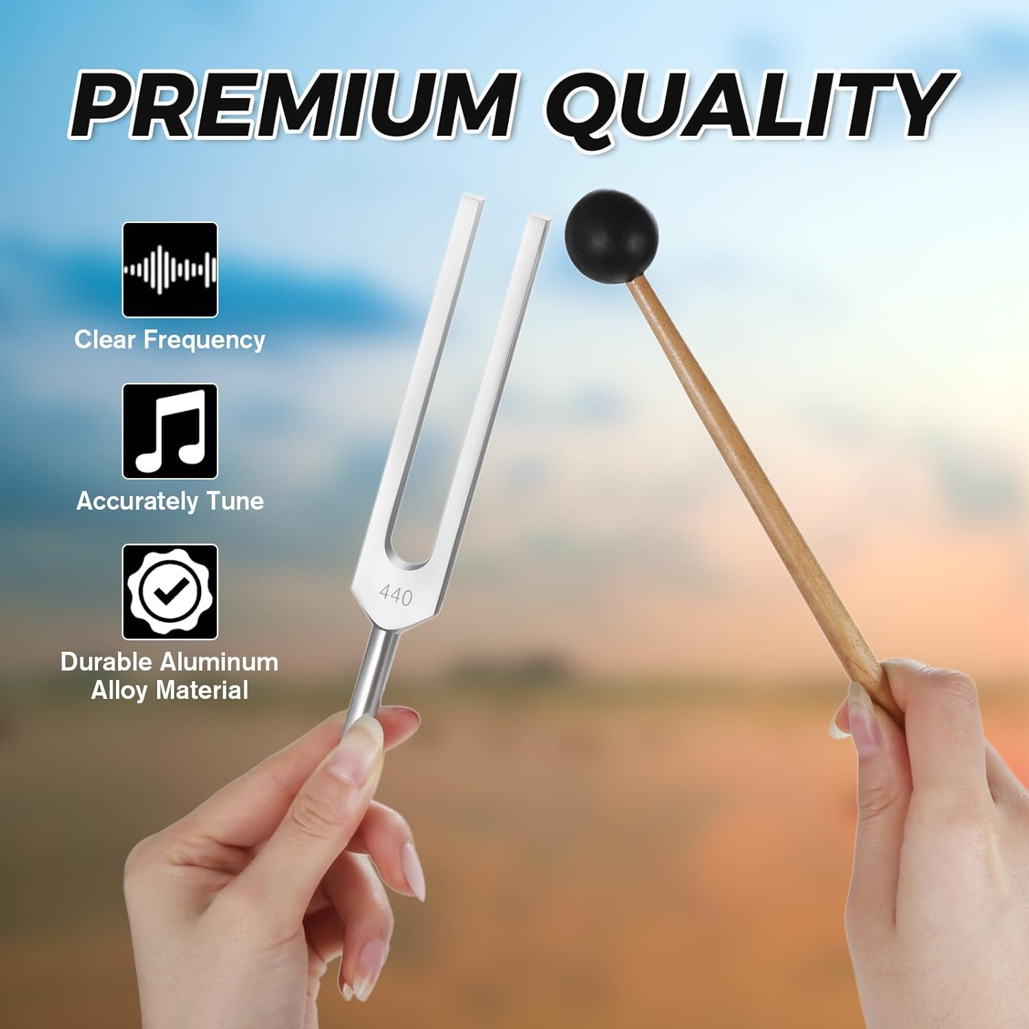 DRELD 440 Hz Tuning Fork, A440Hz Tuning Fork with Silicone Hammer Bag for Violin Guitar Tuner Instrument, DNA Repair Healing, Sound Therapy, Perfect Healing, Balancing, Healers, Vibration image number 2