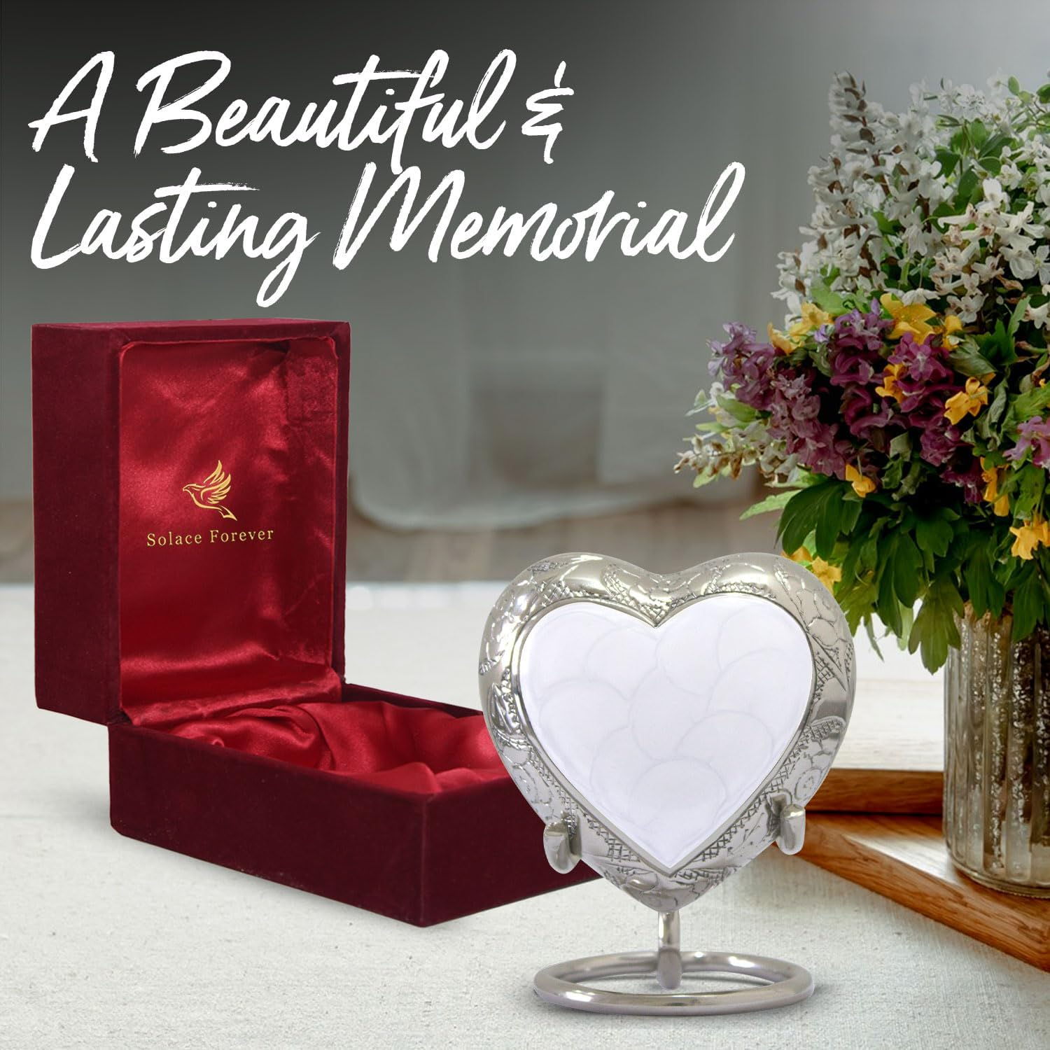 Heart Shaped Urn for Ashes with Stand & Box - Keepsake Cremation Urn to Honor Your Loved One - for Women & Men (White, Small) image number 2