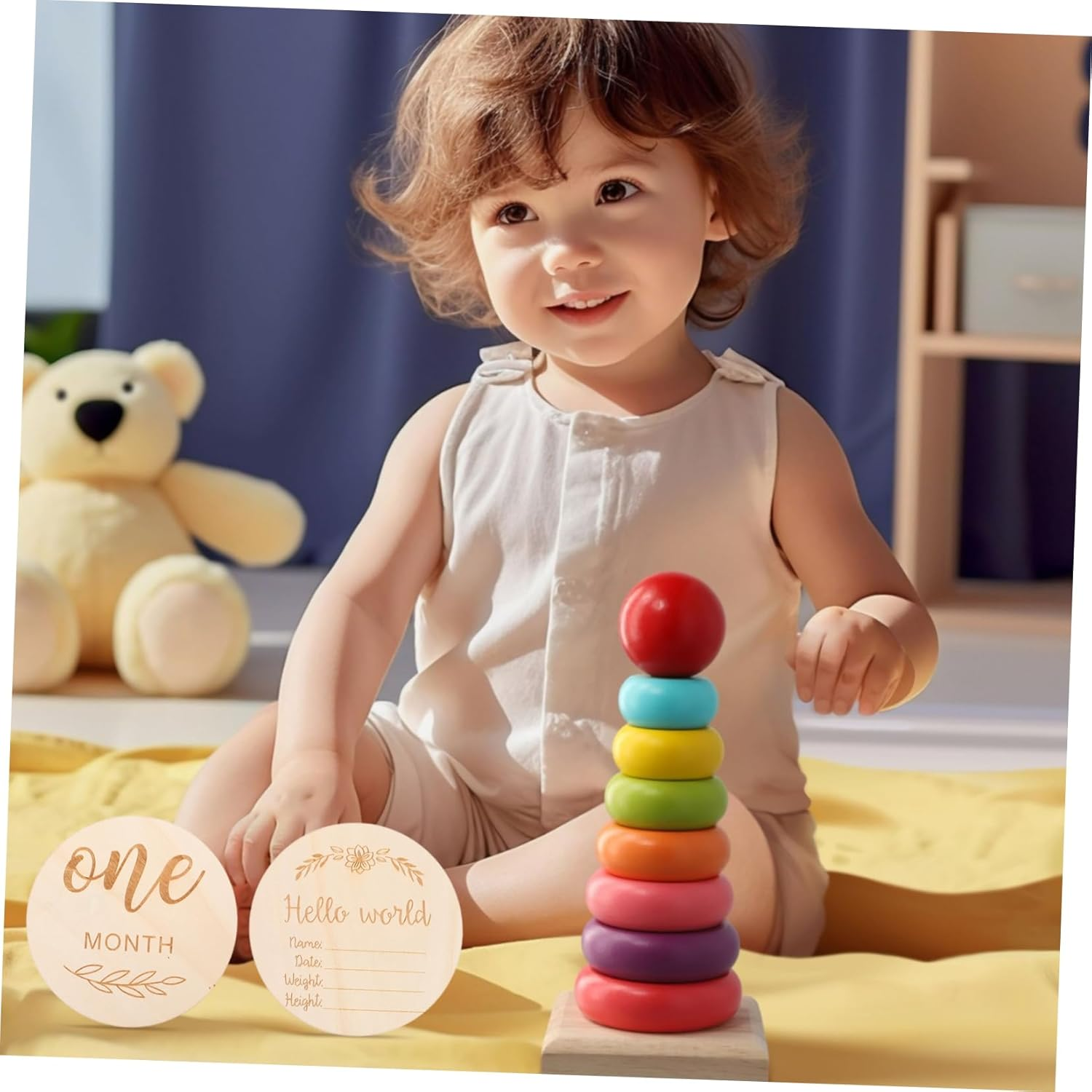 Ifundom 12Pcs Double Sided Wooden Monthly Milestone Cards Newborn Photo Props Announcement Plaques for Monthly Photoshoots and Memory Keeping image number 4