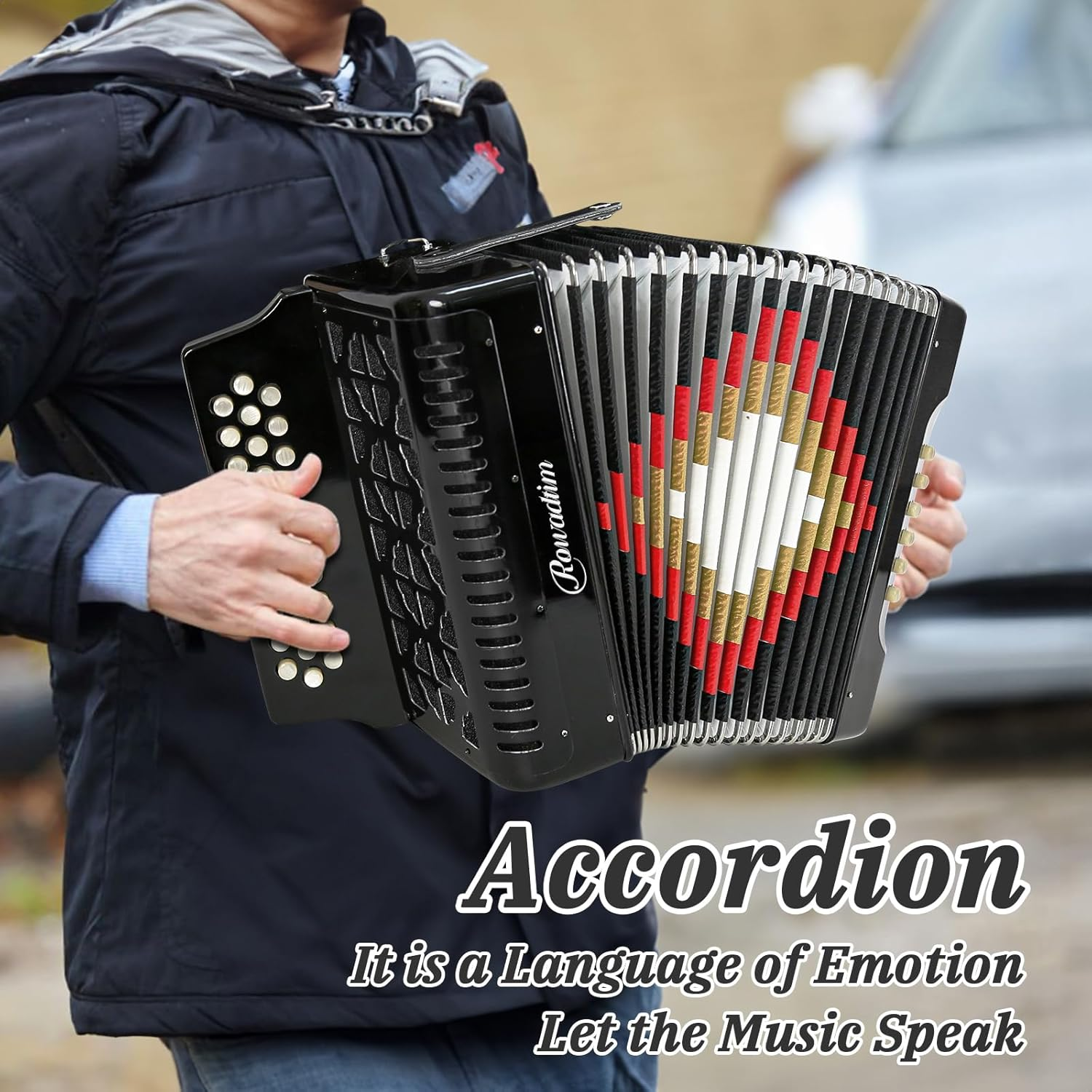Accordion - 31 Keys, 12 Bass Professional Diatonic, Premium Portable Button Accordion for Adults & Beginners with Thick Protective Case (Black) - Gray image number 7
