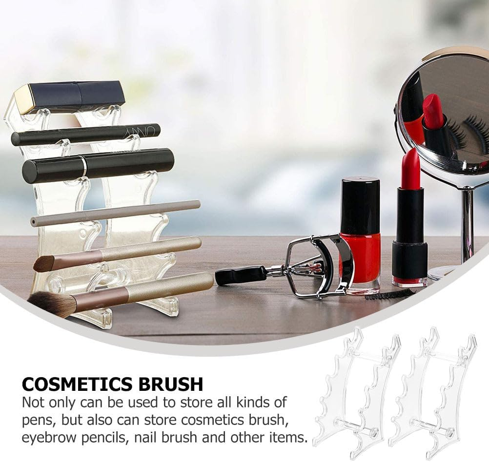 FOMIYES Transparent Acrylic Pen Holder for Desk, 2Pcs Eyeliner Eyebrow Pencil Display Rack, Office Writing Pens Organizer, Arc-Shaped Makeup Stand image number 6