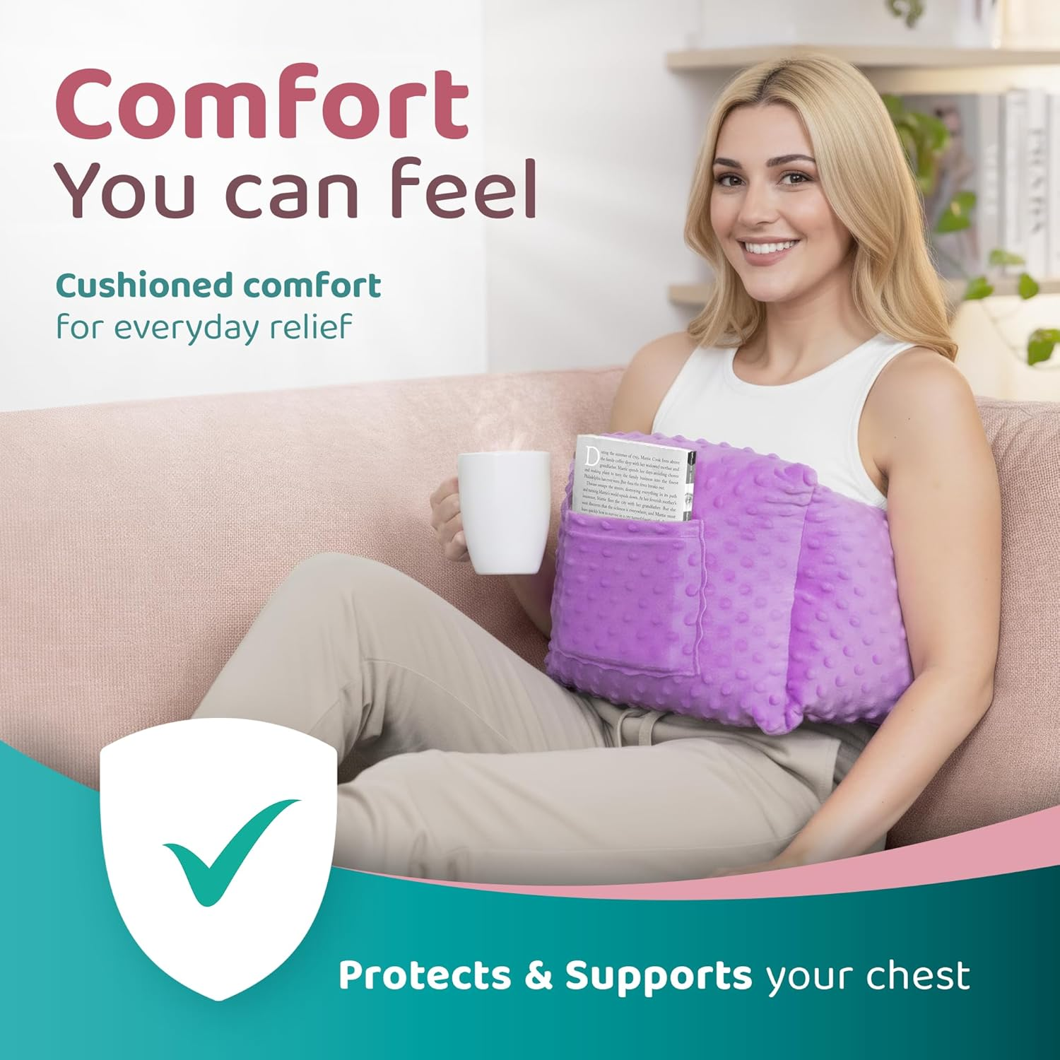 Zomaple Post Mastectomy Pillow, Lavender &ndash; Gentle Chest Protection for Sleep & Car Rides &ndash; Reduces Underarm Pressure, Cushions Everyday Bumps & Helps You Relax &ndash; Pillow for Mastectomy Recovery Support image number 3