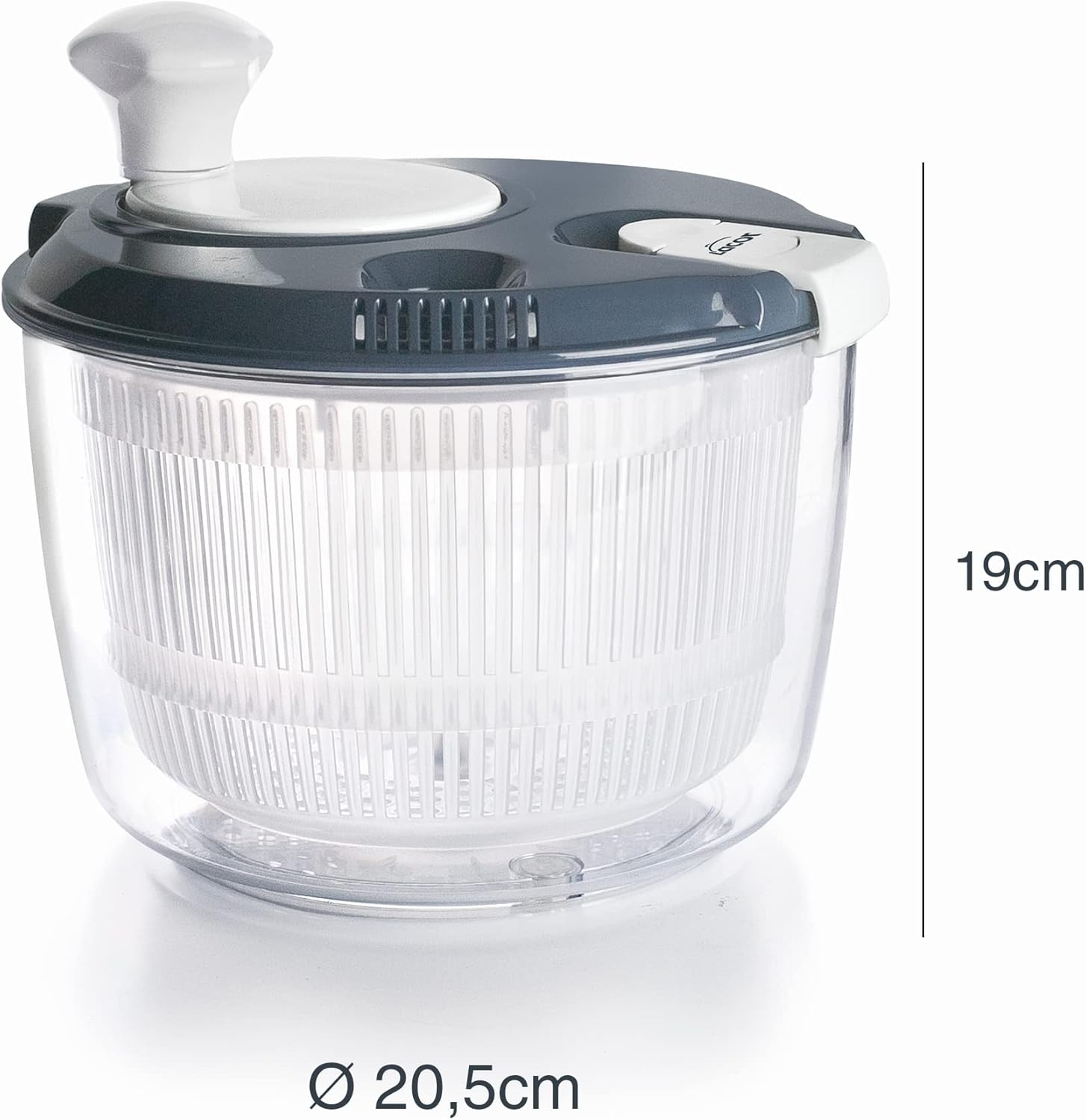 Lacor 61422 Small Spinner with High Speed, Rotary Knob, Locking System, 3-Piece, Draining Rack, Bowl, 100% Bpa-Free, Diameter 20.5 X 19 Cm, Grey, Steel image number 6