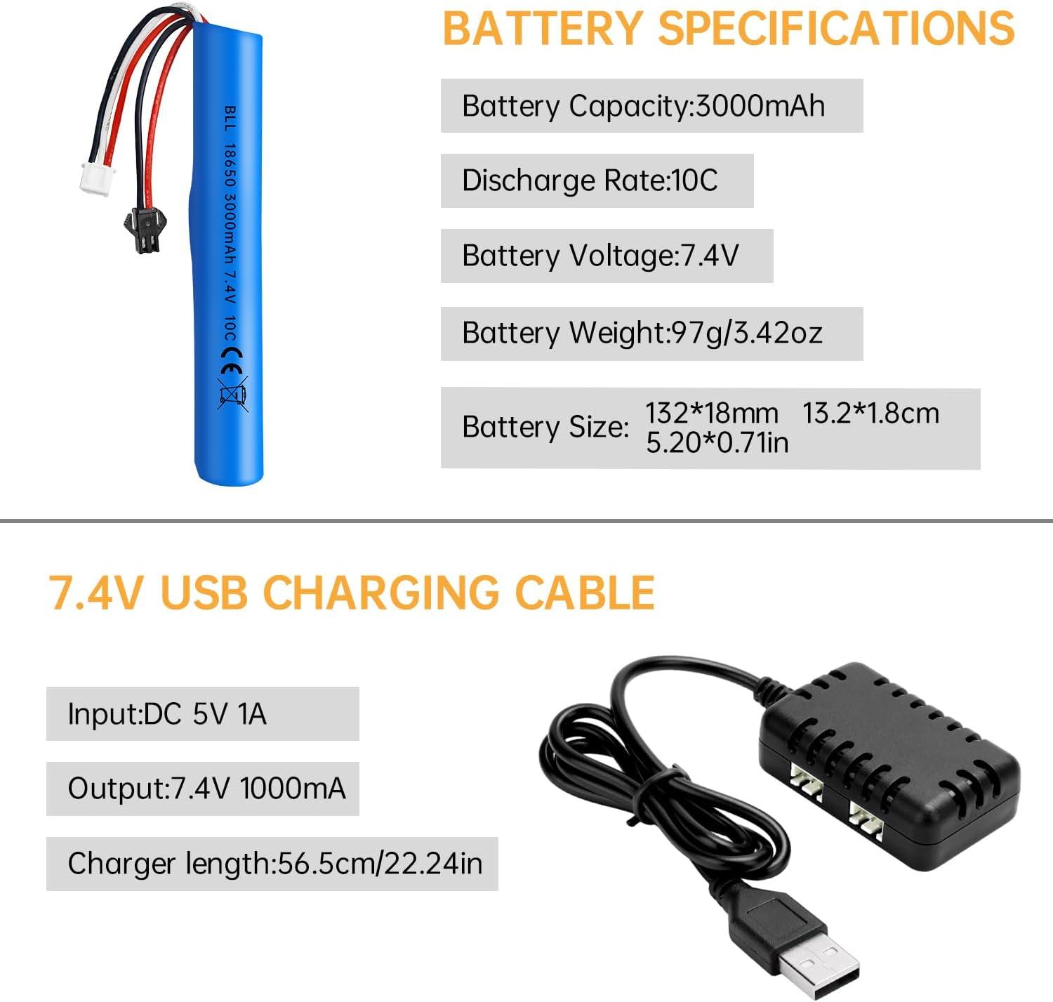 Fytoo 2PCS 7.4V 10C 3000Mah with SM-2P Plug and 2In1 Charger Suitable for MP5K M4 M110 SRB1200 SRB400 SRB400 SUB Air Gun Gel Water Droplet Explosion Toy Gun Remote Control Toy Car Battery image number 1