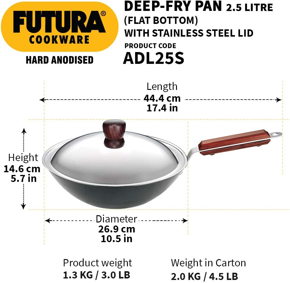 Hawkins Futura Hard Anodised Aluminium Deep Fry Pan with Lid, 2.5 Litre Capacity image number 4