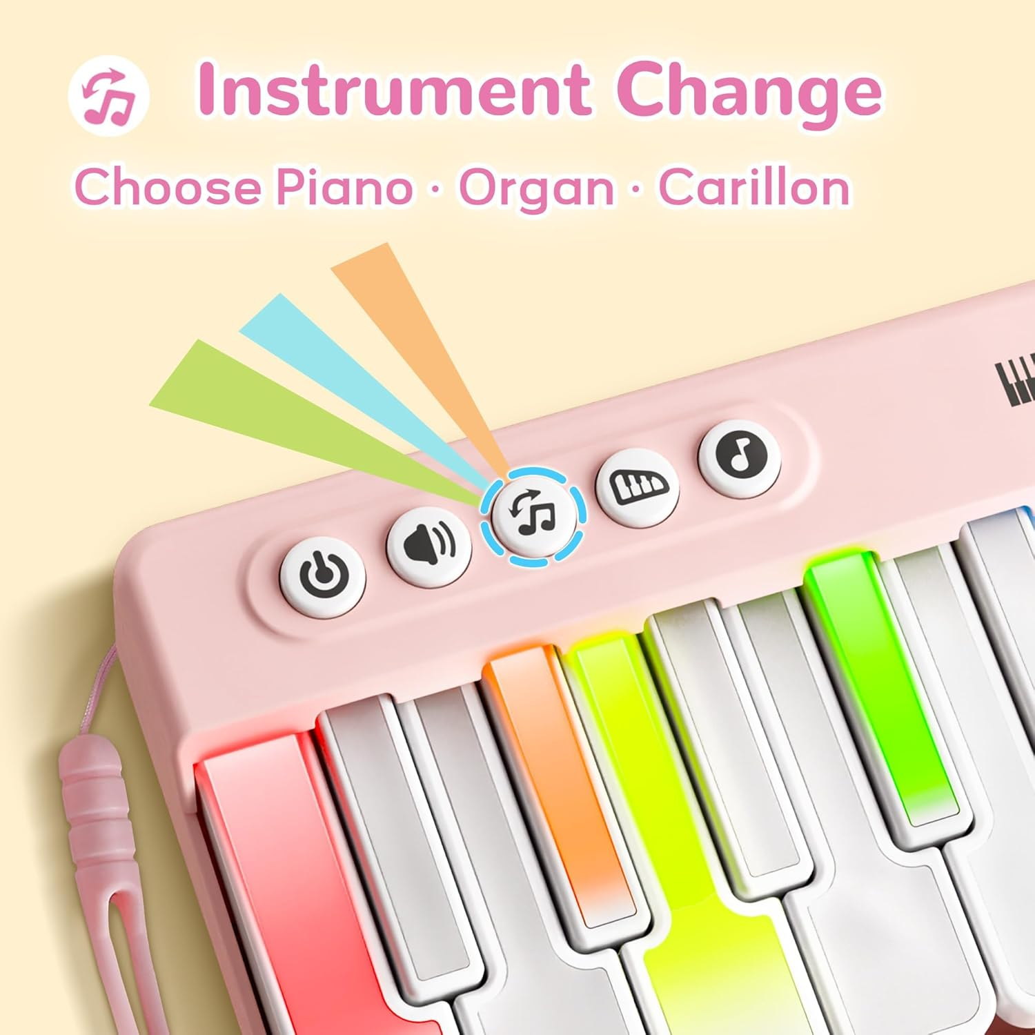 Mini Piano Keyboard for Toddlers, Baby Piano Musical Toy W/ Adjustable Volume and Lights, 15 Melodies, Learning Mode, 3 Sound Effects &ndash; Portable Kid Pianos Toy Christmas for Baby, Toddler, Kid, Adults - Pink image number 2