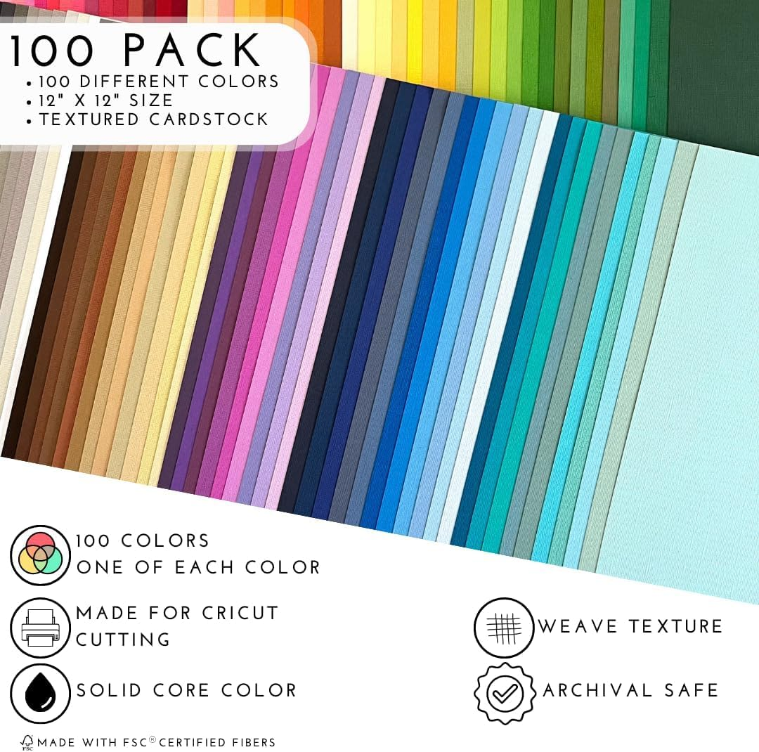 ENCORE TEXTURED CARDSTOCK COMPLETE VARIETY Pack&mdash;12X12 Textured Cardstock | 80Lb Textured COMPLETE VARIETY PACK Scrapbook Paper | Premium Cardstock for Cricut Cutting | 100 Sheets image number 4