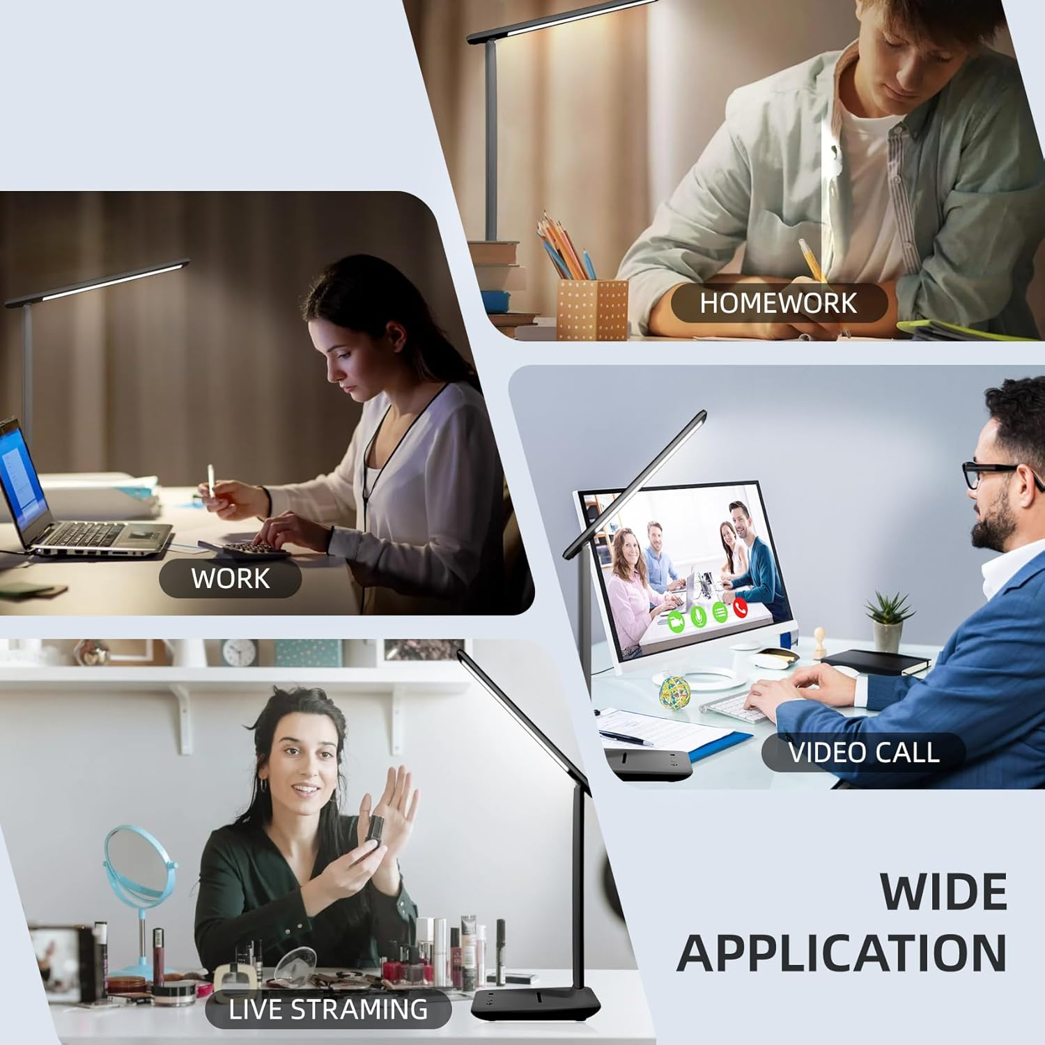 LED Desk Lamp, Dimmable Table Lamp, LED Table Lamp with 5 Colours and 5 Brightness Levels, Reading Lamp with USB Charging Port, Touch Control for Children, Bedroom, Reading, Offices, Black image number 2