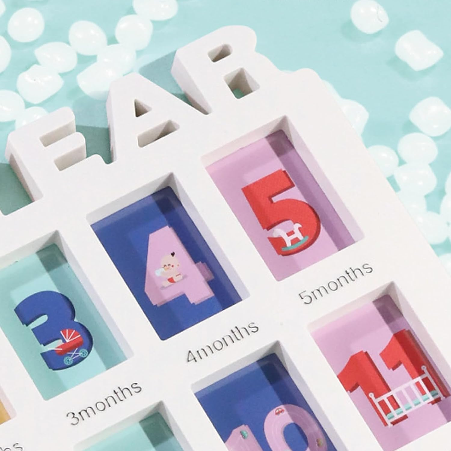 My First Year Collage Photo, Baby Milestone Keepsake Newborn Baby Registry Newborn Photo Frame Baby'S Monthly Growth Baby Photo Frame Durable Polished 12 Month Small Picture Frames(Blue) image number 4