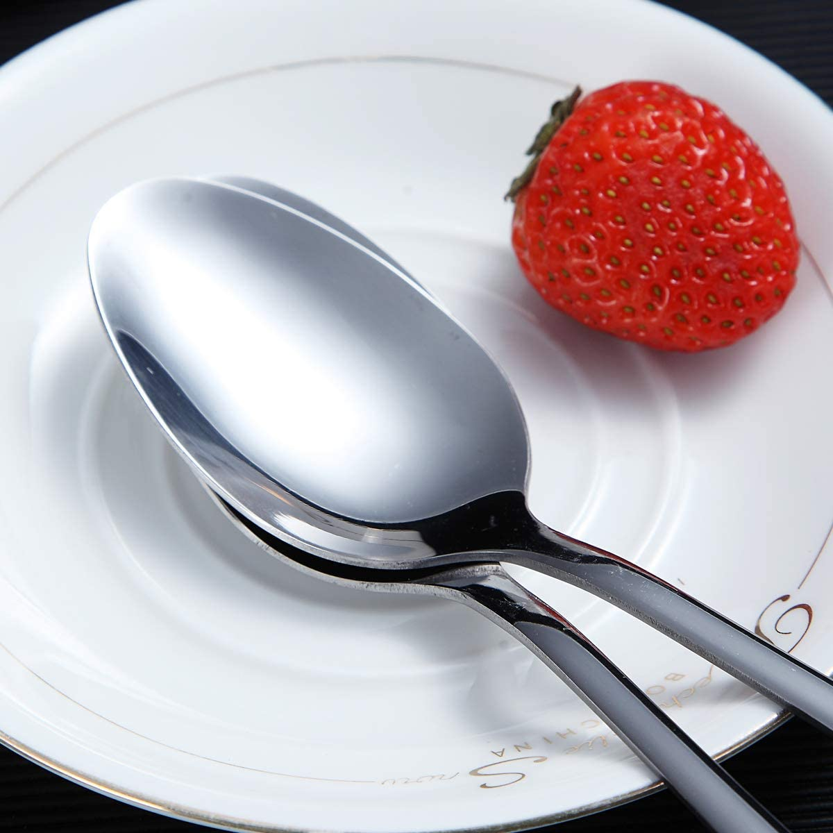 Dinner Spoon of 6, Berglander 19Cm Stainless Steel Shiny Polish Soup Spoons Silverware, Soup Spoon Table Spoon Set Sturdy Easy to Clean, Dishwasher Safe image number 2