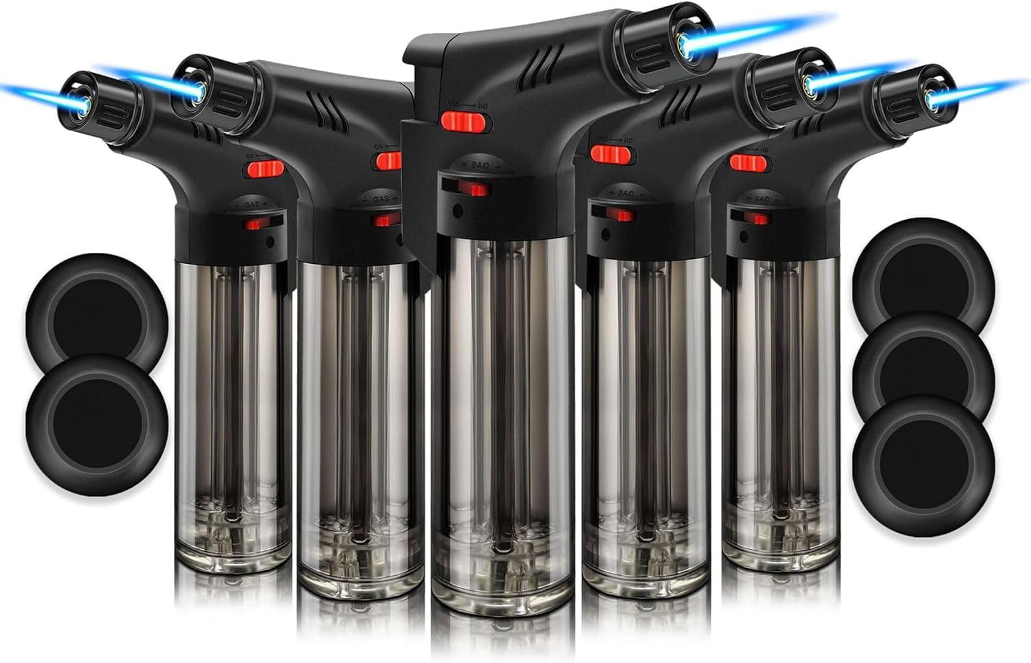 5 Pack Torch Lighters Butane with Safety Lock,Powerful Windproof Jet Flame, Butane Gas Refill,Torch Lighter Multi Utility Mini Gas Lighter Blow Torch Lighters for Candle Fireplace Camping Grill BBQ image number 1