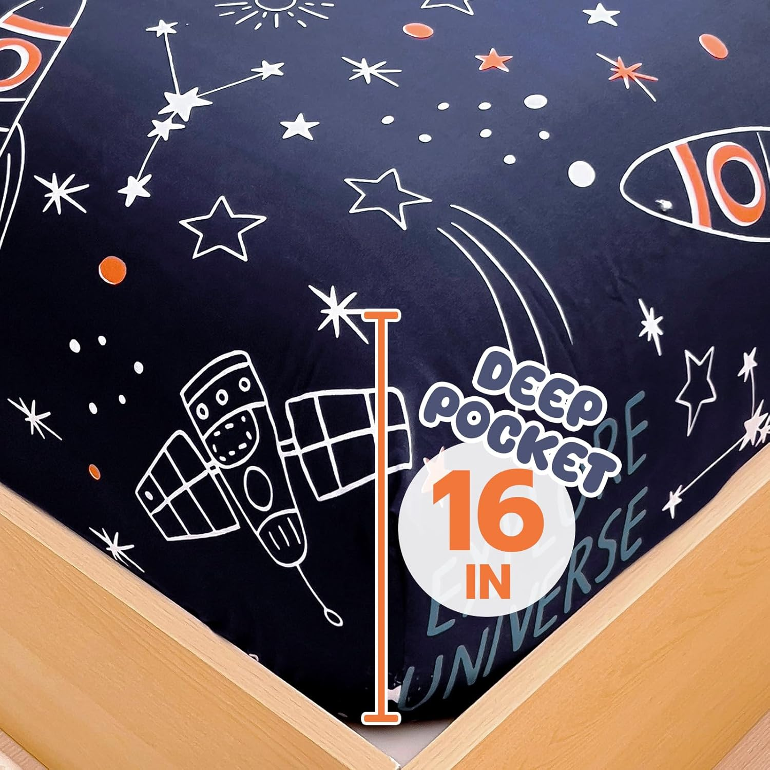 Homilay Kids Queen Sheet Sets - 4 Piece Space Rocket Bedding for Boys, Girls & Teens - Soft, Breathable Microfiber, Deep Pockets, Wrinkle-Free, Cozy Toddler Bed Sheets image number 1