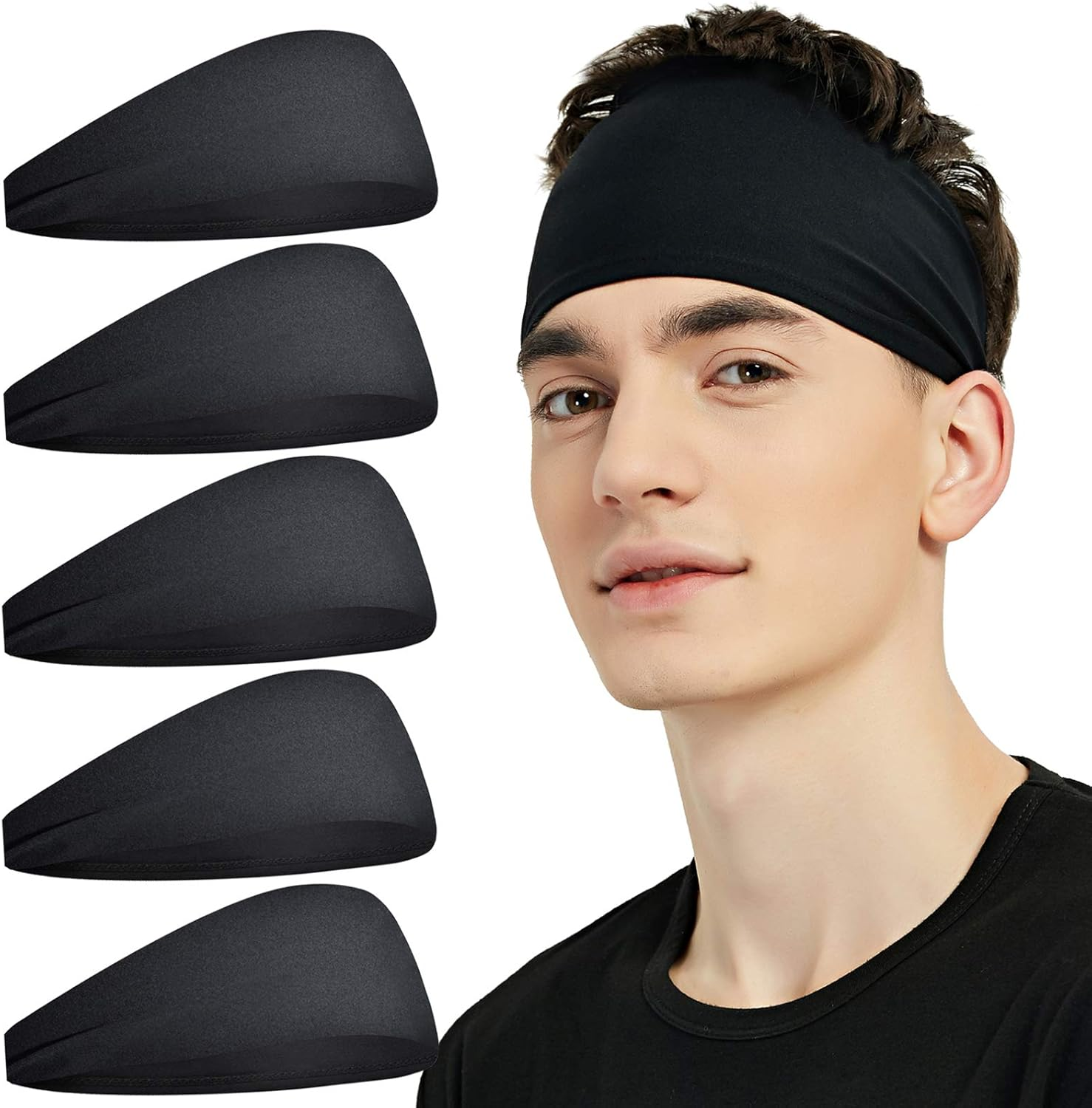 Pilamor Sports Headbands for Men (5 Pack),Moisture Wicking Workout Headband, Sweatband Headbands for Running,Cycling,Football,Yoga,Hairband for Women and Men