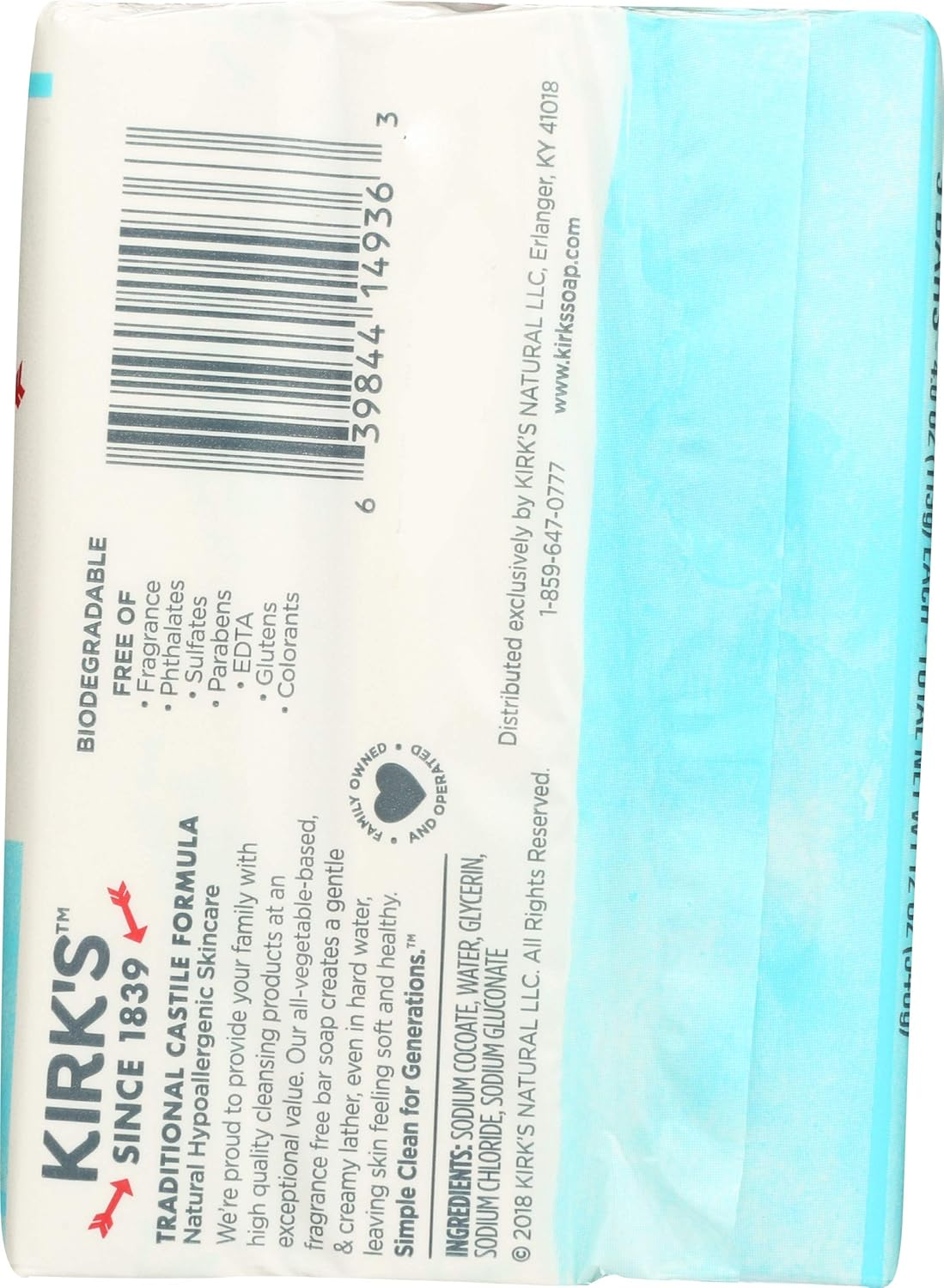 Kirks Coco Castile Bar Soap, No Fragrance, 4 Ounce image number 1