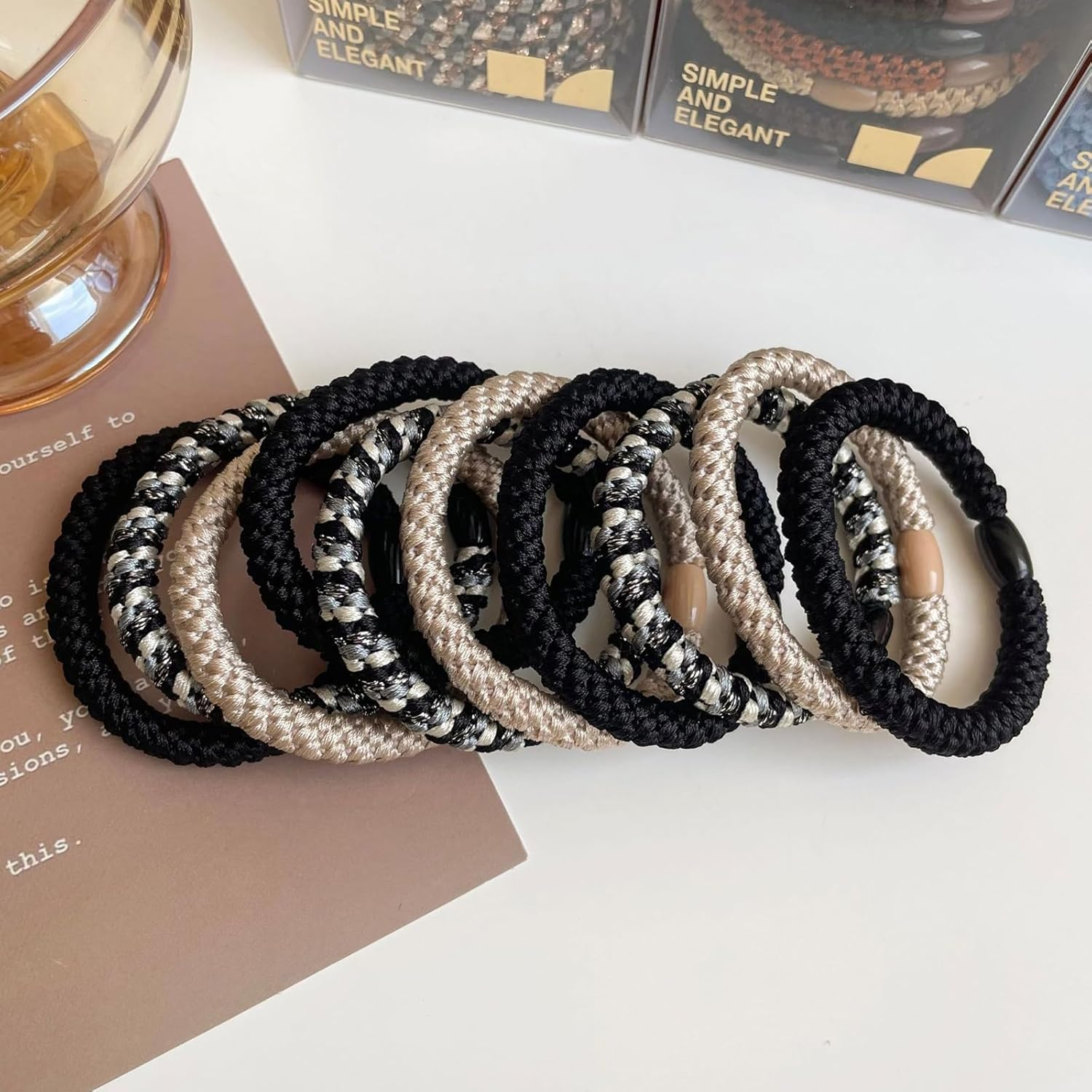 RTRTGS Elasitc 10 Pieces Hair Bobbles for Women and Girls, Cotton Bands, Ponytail Holder for Thick Hair and Curly Hair image number 6