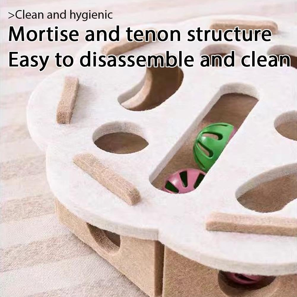 Cat Scratch Puzzle Enrichment Box, Interactive Cat Nail File Enrichment Box,Cats Nail File Scratcher with 3 Bells,For Indoor Cats Scratching & Hunting Mental Felt Maze Boxs (Gray) - Camel image number 3