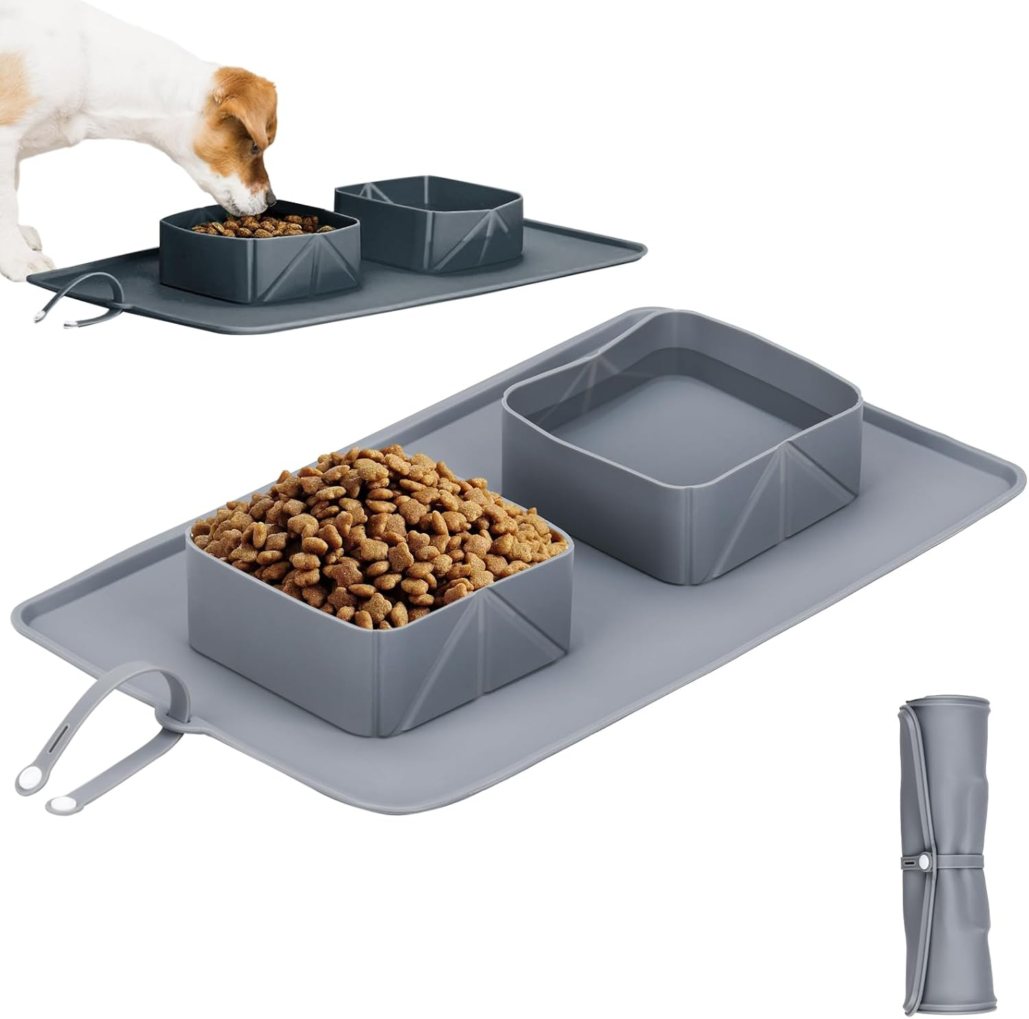 Dog Bowl, Dog Bowls, Pet Bowl, Foldable Silicone, 2-In-1 Feeding Bowl, Travel Bowl, Portable Feeding Bowls for Small and Large Dogs, Can Be Used for Food and Water, Grey image number 4