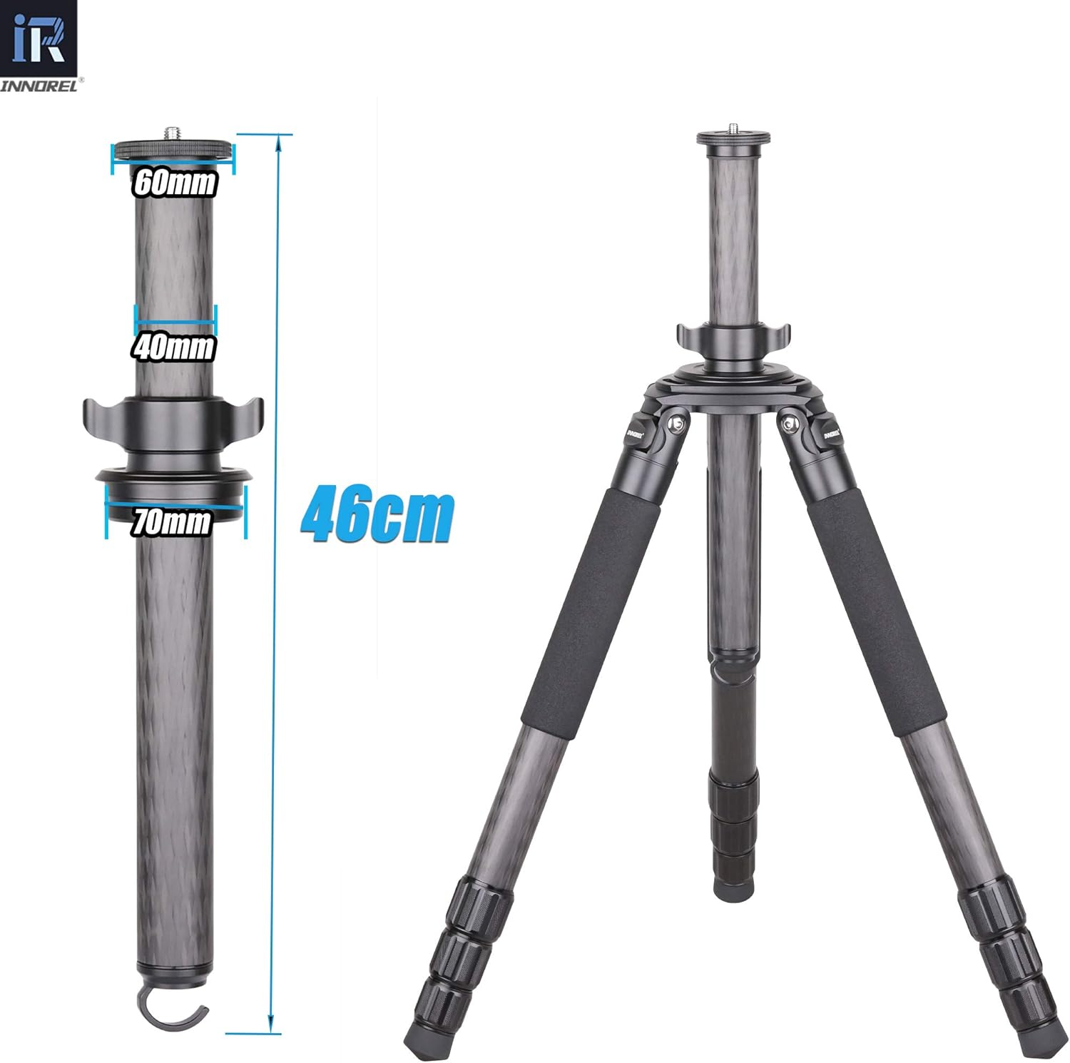 Tripod Center Column-Innorel ER40C, 10 Layers Carbon Fiber 1.8In/40Mm Tube Mid-Column Professional Extension Rod Only Suit Heavy Duty Tripod of LT364C for Digital DSLR Camcorder Camera Shooting image number 2