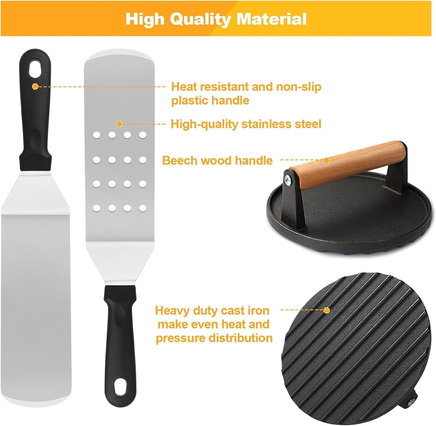 Griddle Accessories Kit, 29PCS Flat Top Grill Accessories Kit for Blackstone and Camp Chef, Griddle Spatula Set with Basting Cover, Enlarged Spatulas, Scraper for Outdoor BBQ image number 6