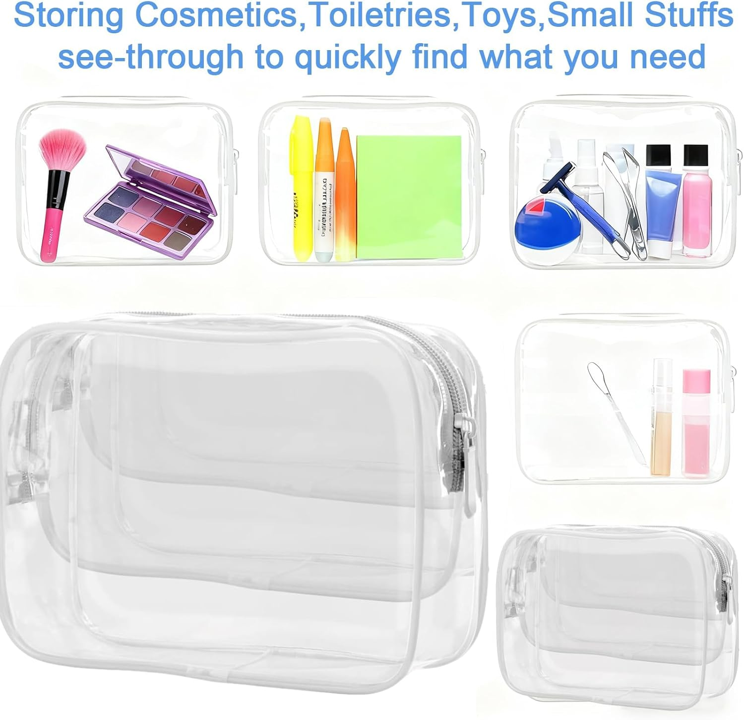 Clear Toiletry Bag, 3 Pack Large White Transparent Travel Toiletry Bags for Airport Security, Gym Organisation, Daily Cosmetic Storage image number 6