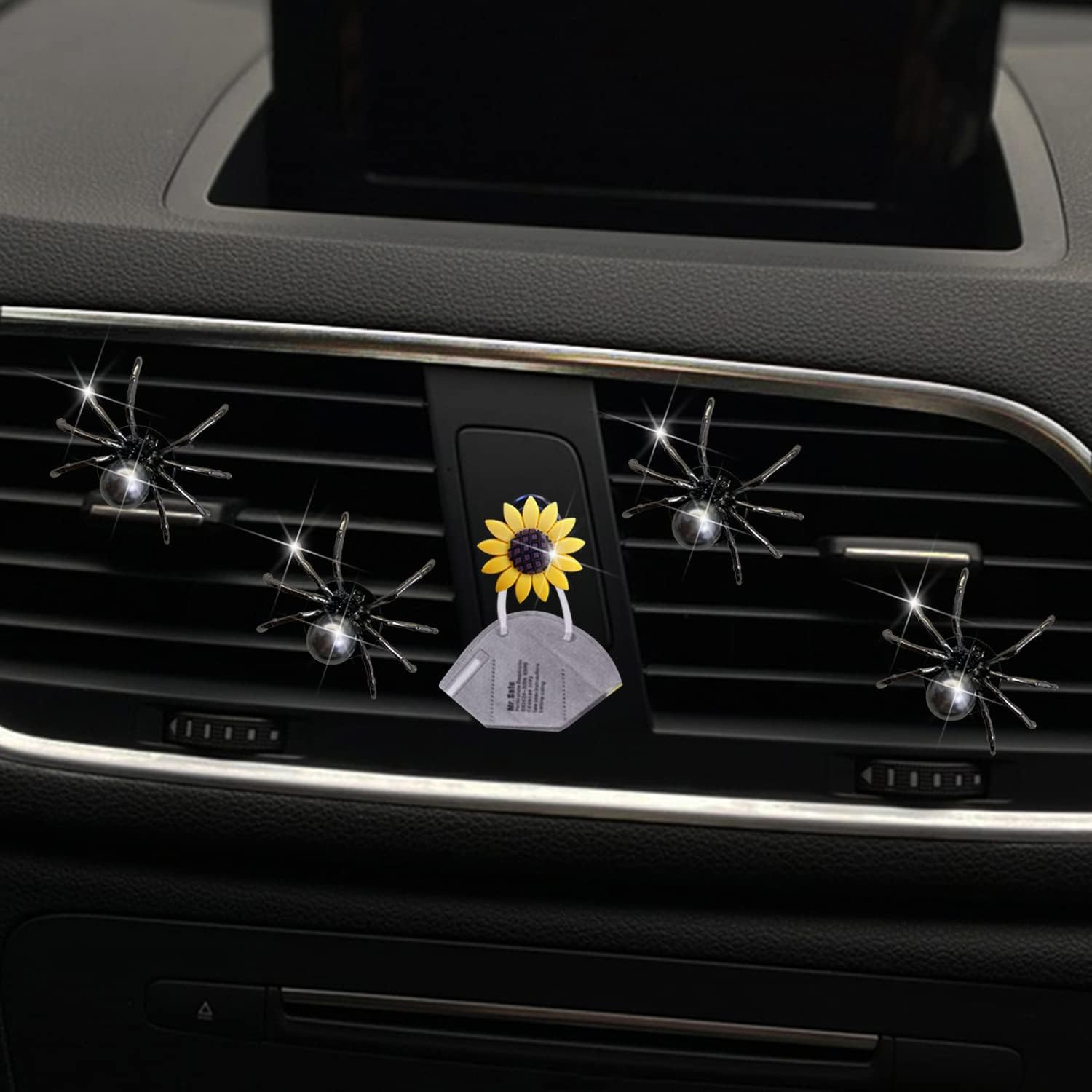 4 Pcs Bling Spider Car Air Fresheners Vent Clips, Cute Lovely Spider Car Air Vent Clips Funny Diamond Diffuser Vent Clip Decoration Interior Decor Bling Accessories for Women Men（Black） image number 6