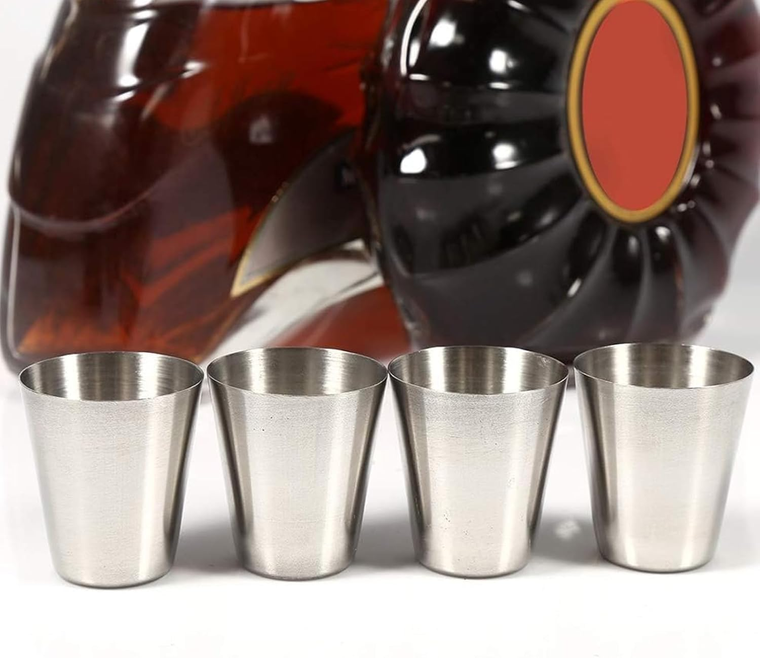 Pack of 4 Stainless Steel Cups, 30 Ml Shot Glasses Made of Metal, Portable Metal Cup with Leather Bag, for Outdoor Camping, Hiking, Picnic, Holiday (30 Ml) image number 3