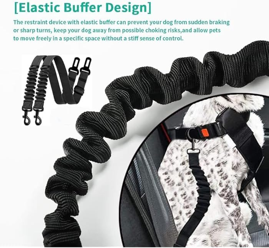 3-Piece Dog Car Seat Belt Set - Adjustable 56-86 Cm Retractable Pet Harness Leash, Elastic Safety Seatbelt, Heavy Duty, Fits Most Vehicles image number 2