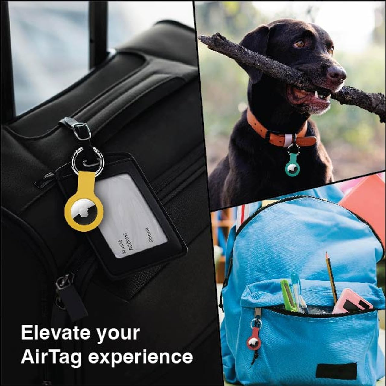 Laser Apple Airtag Holder with Keychain, Lightweight Anti-Lost Airtag Case, Scratch-Resistant Silicone Keyring for Pet Dog & Cat Tracker, Bags, Keys, and Luggage - 4 Pack (Vibrant Tropics) image number 3