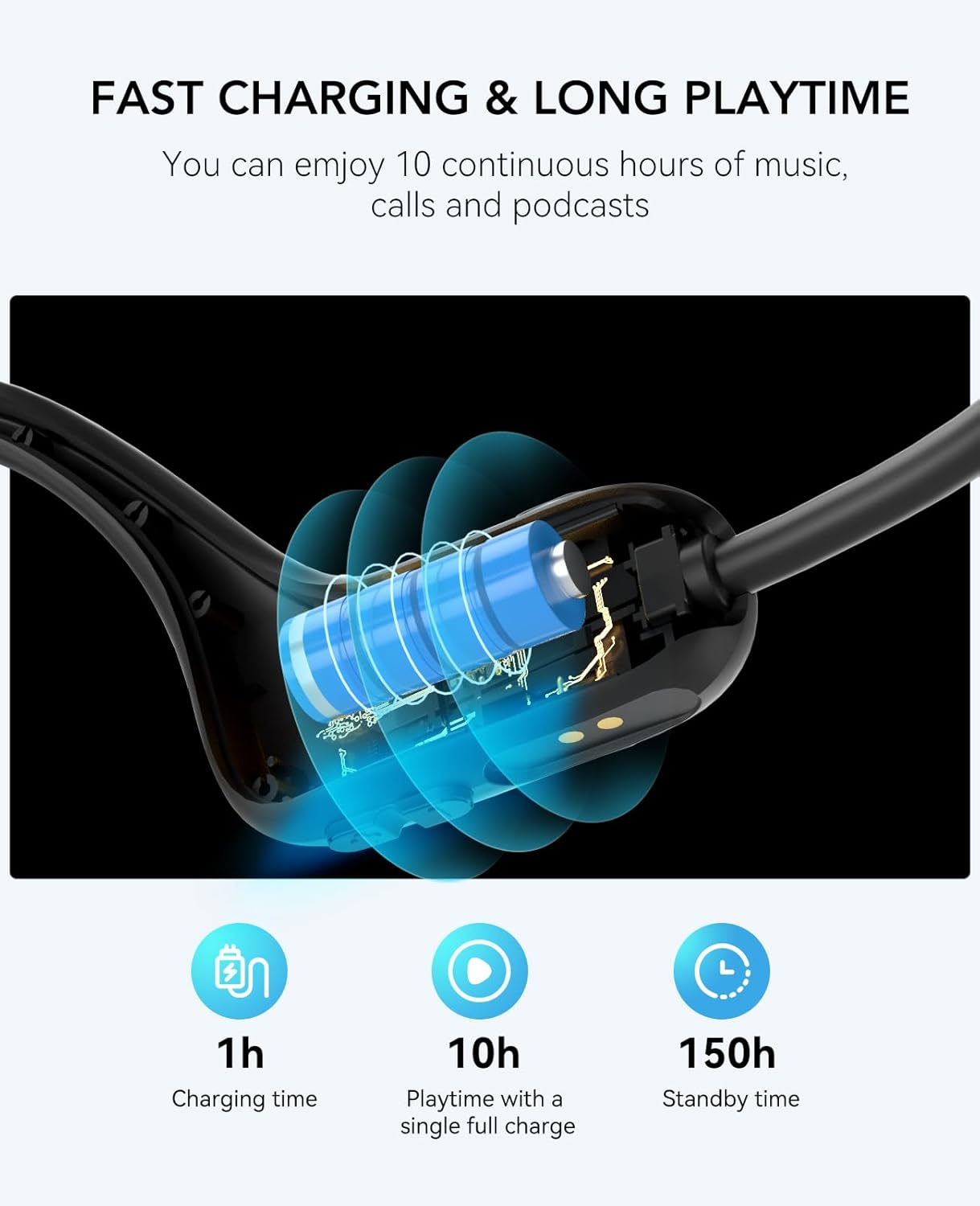 Nuroum OW10 Open Ear Headphones, Bluetooth 5.3 Sports Headphones Wireless with Air Line, IPX6 Waterproof, Noise Cancellation, 10H Runtime, Wireless Headphones for Running, Jogging, Driving image number 3