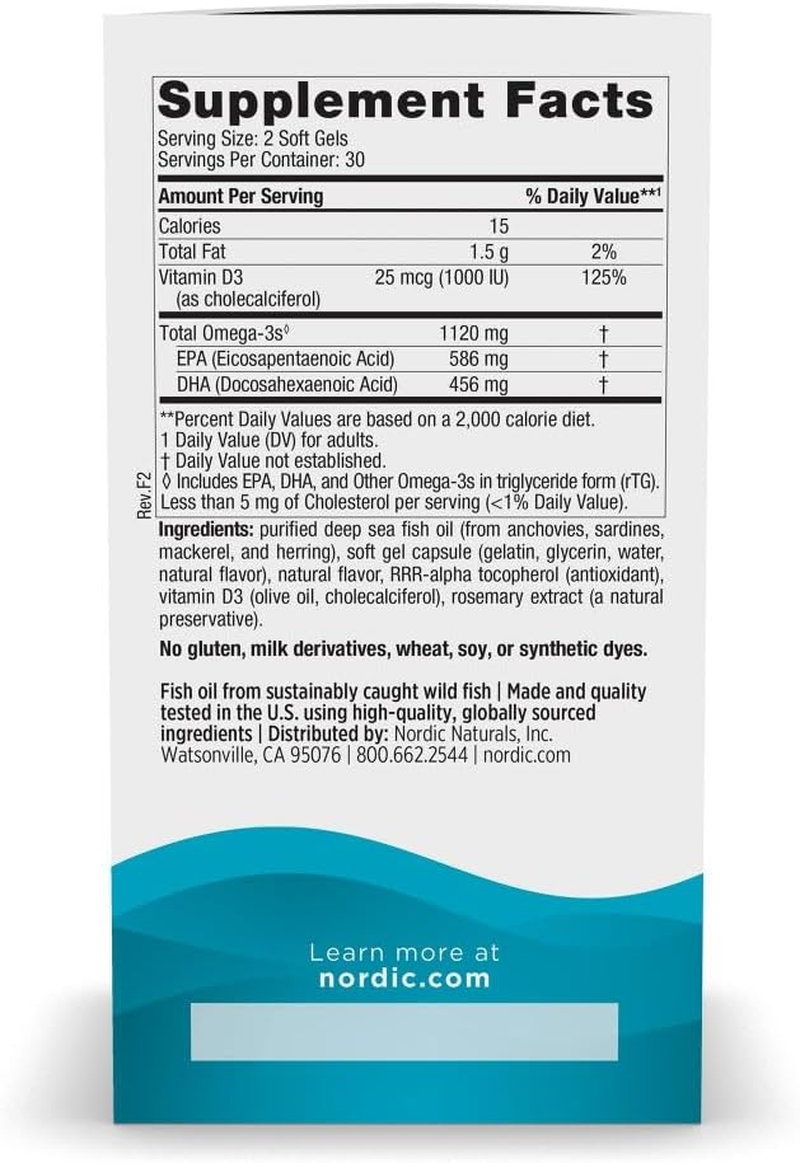 Nordic Naturals Ultimate Omega 2X Mini D3, Lemon Flavor - 1120 Mg Omega-3 + 1000 IU Vitamin D3-60 Mini Soft Gels - Omega-3 Fish Oil - EPA & DHA - Promotes Brain & Heart Health - 30 Servings - Fish image number 1