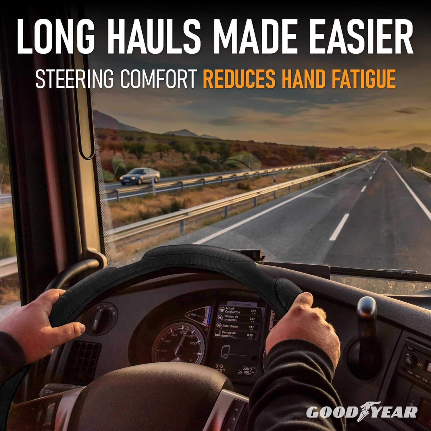 Goodyear Bus and Truck Steering Wheel Cover (18 INCHES) &ndash; Semi Truck, Vegan Leather Grip, Non-Slip, Comfortable, Heavy-Duty Protection Steering Wheel Cover