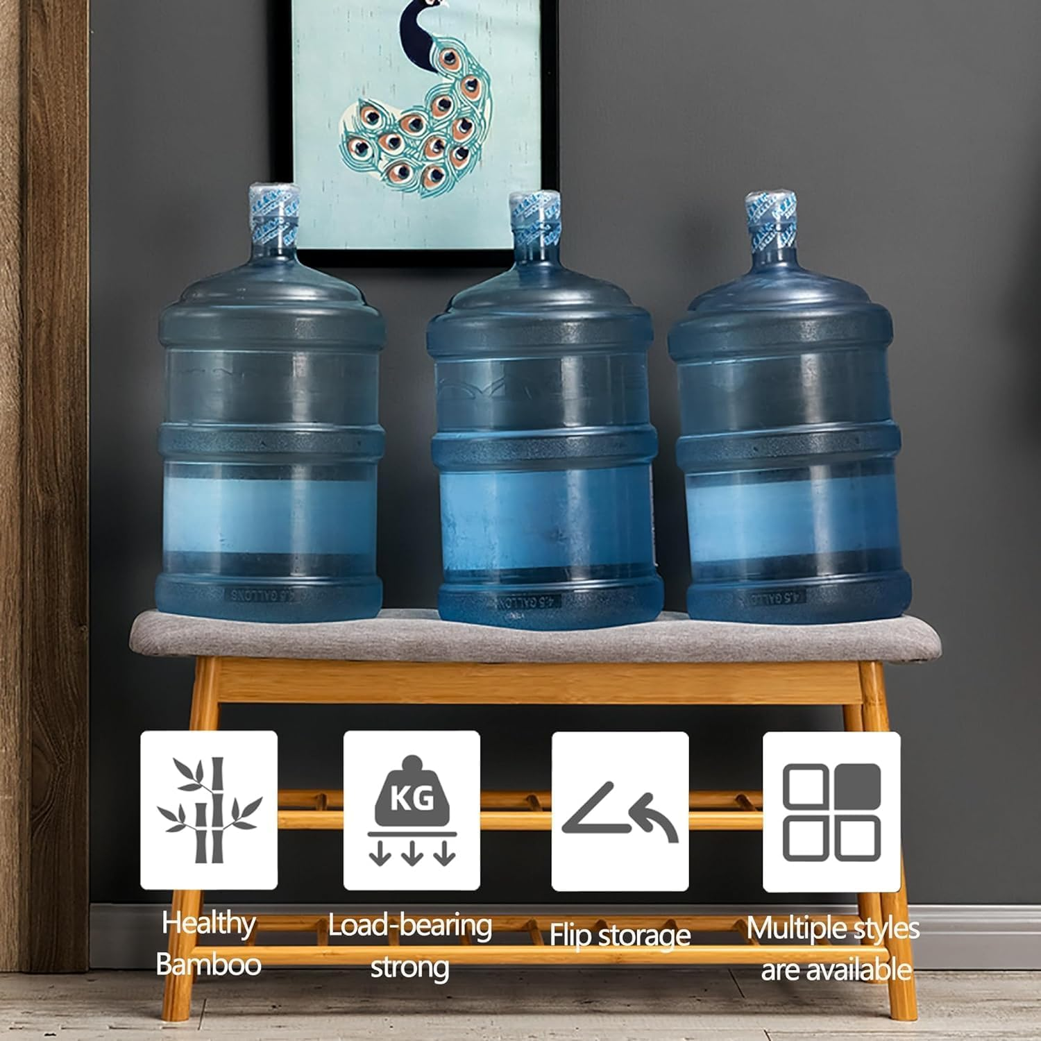 Bamboo Shoes Bench Seat Shoe Rack 2 Tier Storage Stool Rack with Hidden Storage Compartment for Entryway Hallway Bedroom Living Room Shoes Shop (70 * 27 * 44Cm) image number 4