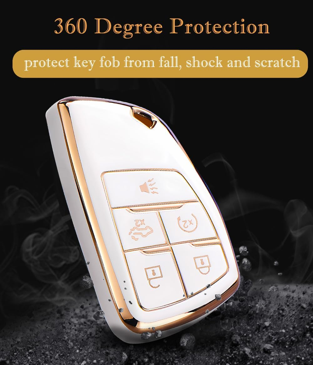 Key Fob Cover for Chevy GMC with Keychain, Silverado Sierra Tahoe Suburban Equinox Traverse Yukon Denali Terrain Buick Envision Premium Soft TPU Case (5 Buttons Purple) image number 3