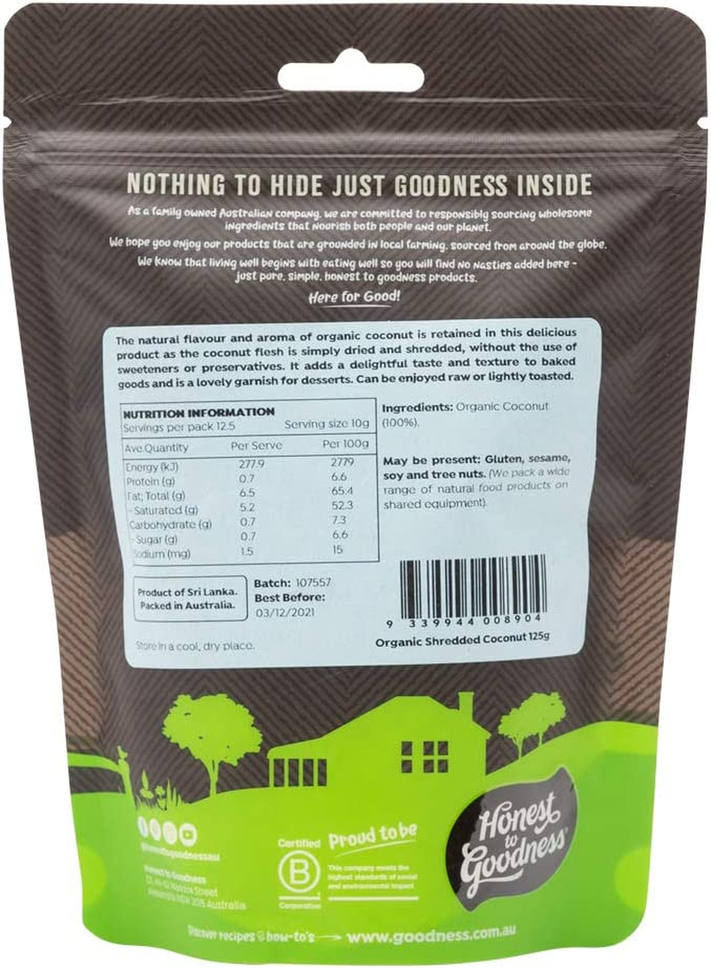 Honest to Goodness, Organic Shredded Coconut, 125 Grams - Crafted from the Finest Organic Coconut Flesh. Simply Dried and Shredded, Preserving Their Natural Flavor and Aroma. image number 2