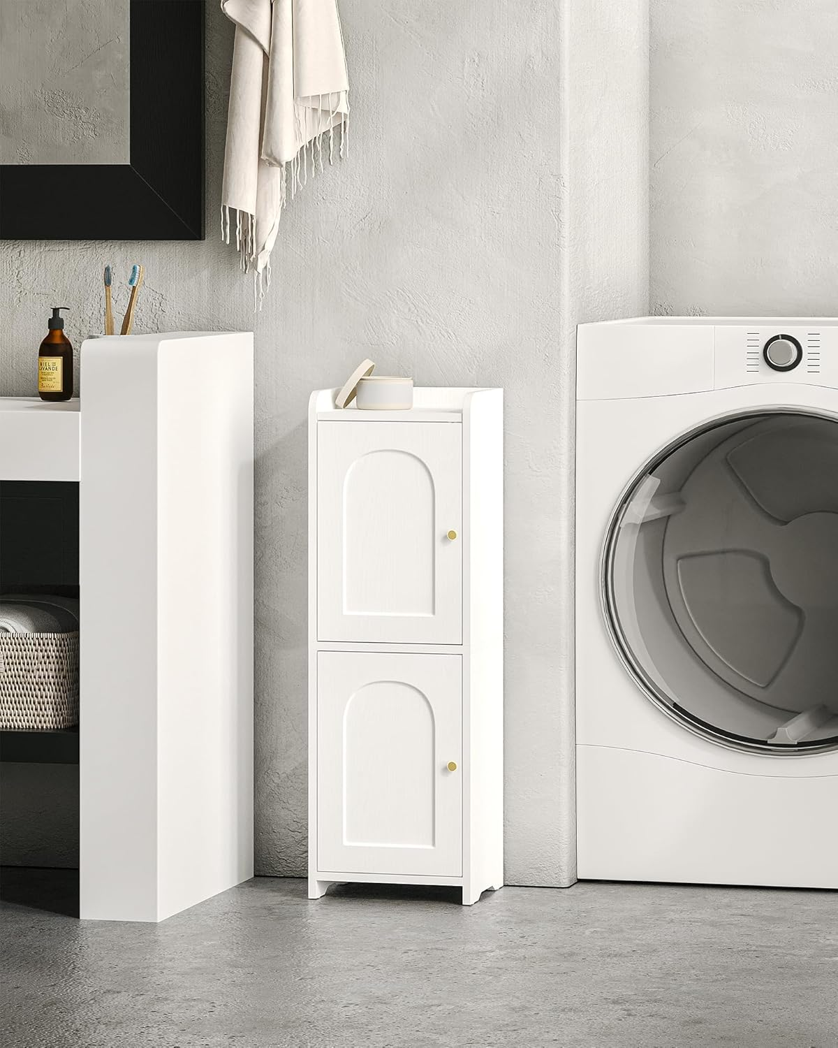 Hzuaneri Bathroom Storage Cabinet, Corner Floor Cabinet with 2 Doors and Adjustable Shelf, Narrow Toilet Paper Cabinet, Bathroom Organizer for Small Spaces, White BC19913X - Black image number 6