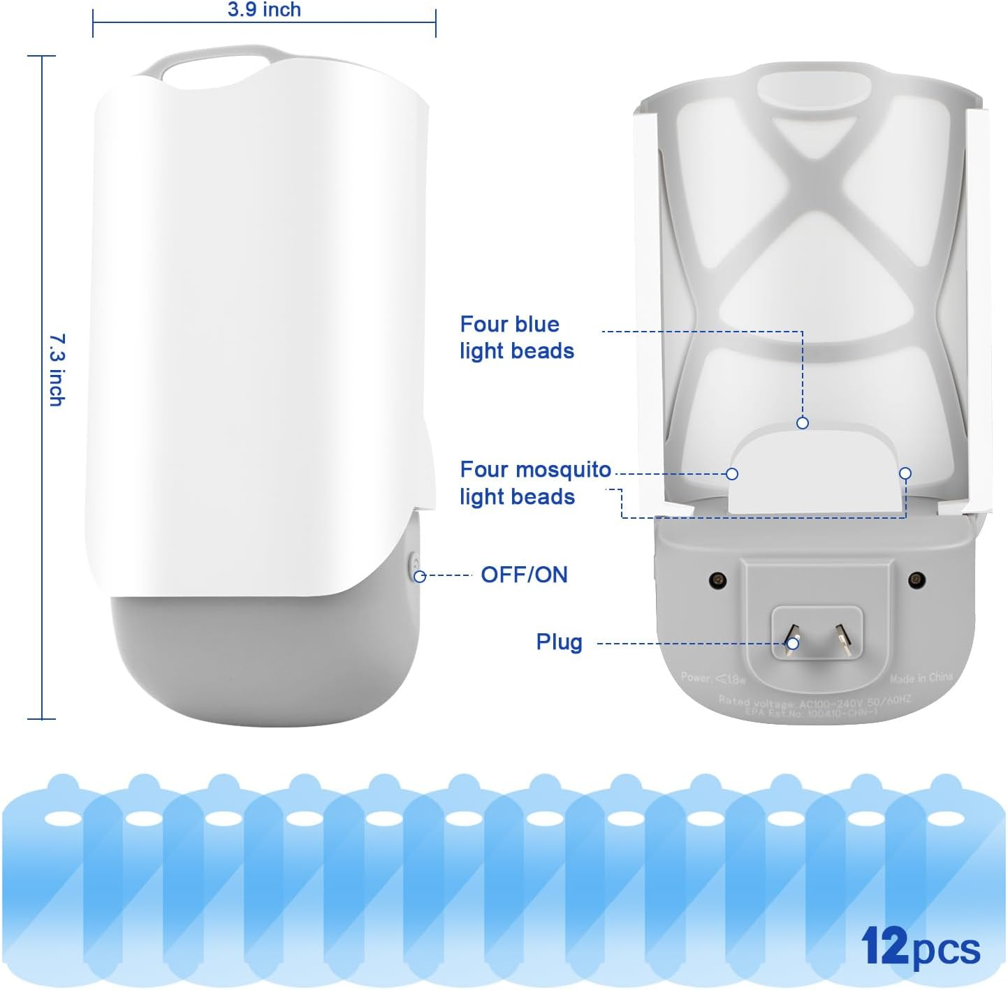 Necomi Flying Insect Trap, Upgraded Mosquito Killer for Indoors, Bug Zapper, with Night UV Light Captures Flies, Mosquito Killer for Flies, Fruit Flies, Moths, 2 Device+12Pcs Adhesive Cards（ AU 2PCS） - Grey-1Pcs image number 3