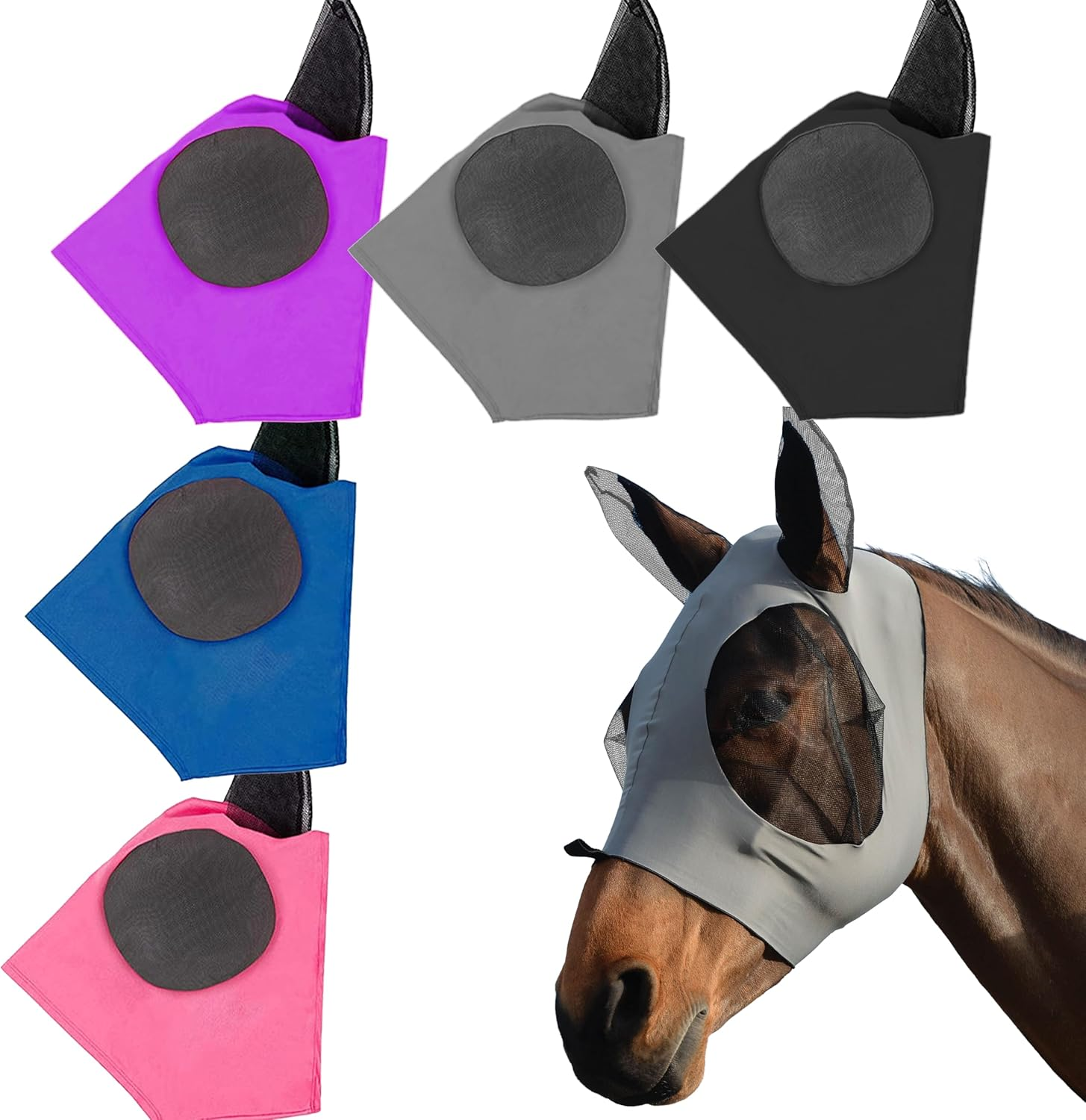5 Pcs Horse Fly Masks for Horses with Ears Smooth and Comfortable Fly Masks Cashel Fly Mask Elasticity Horse Face Mask Horse Masks Covering for Horses Riding Supplies image number 2