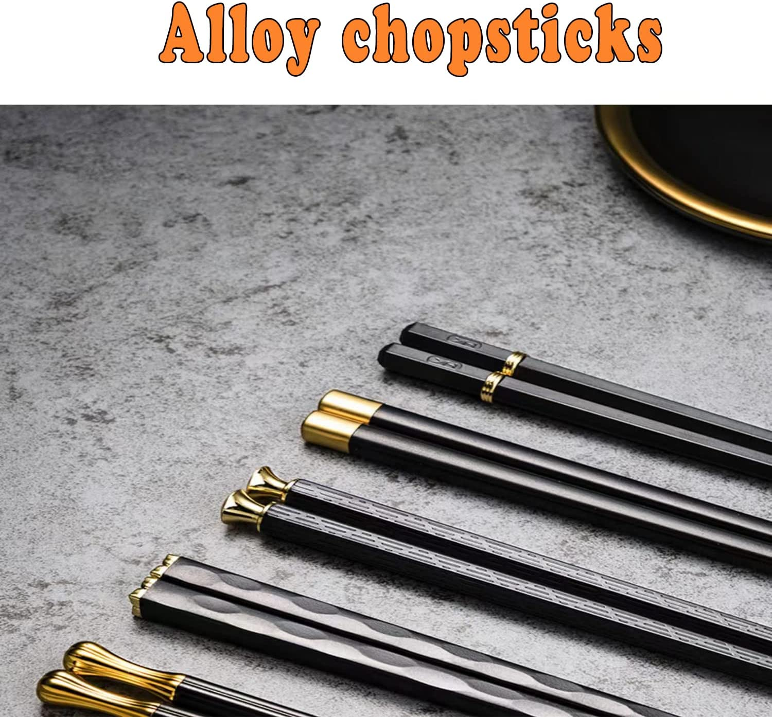 Chopsticks, Reusable Chopsticks, 5 Pairs Dishwasher Safe Metal Chopsticks, Easy to Use, Square Lightweight Chop Sticks, Gift Set image number 4