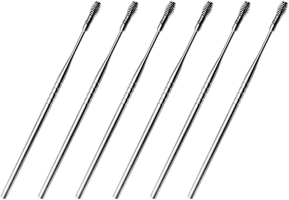 Baluue 6Pcs Stainless Steel Rotating Earwax Cleaning Tool Set with Smooth Polished Surface Non-Slip Handle Safe Ear Scoop for Home Ear Care